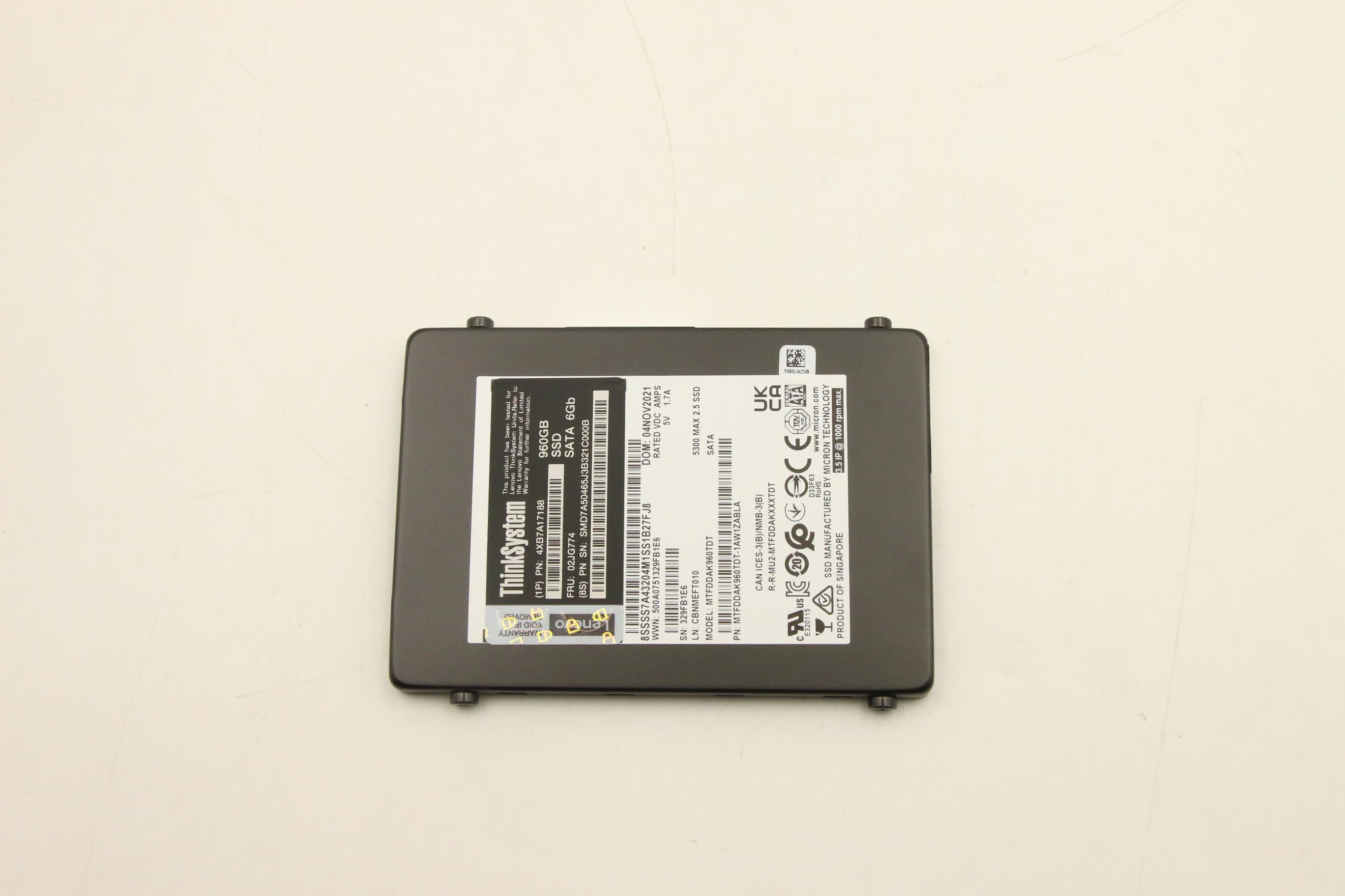 SSD накопитель Lenovo ThinkSystem 2.5" 5300 960GB Mainstream SATA 6Gb SSD (02JG774)