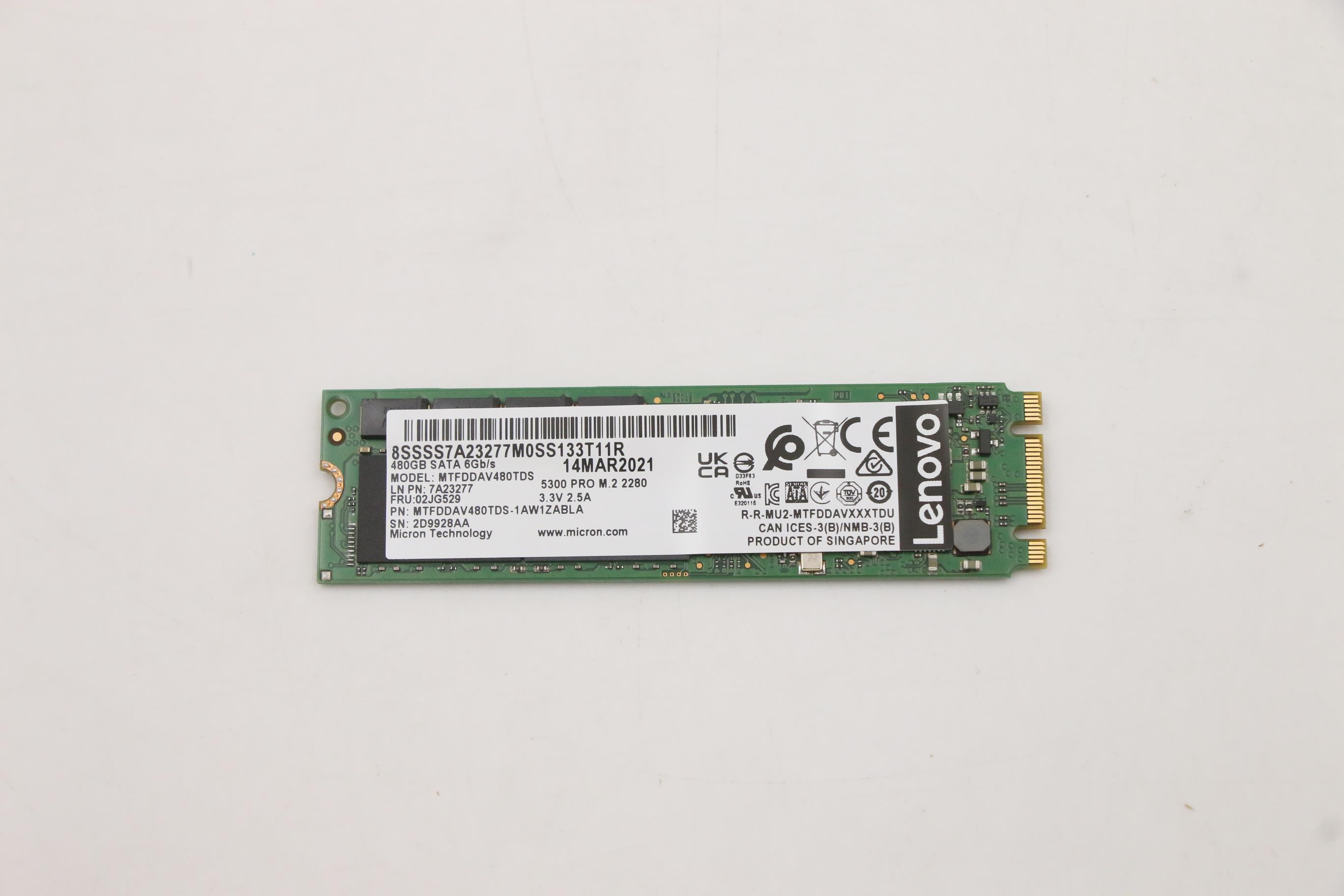 SSD накопитель Lenovo ThinkSystem M.2 5300 480GB SATA 6Gbps Non-Hot Swap SSD (02JG529)