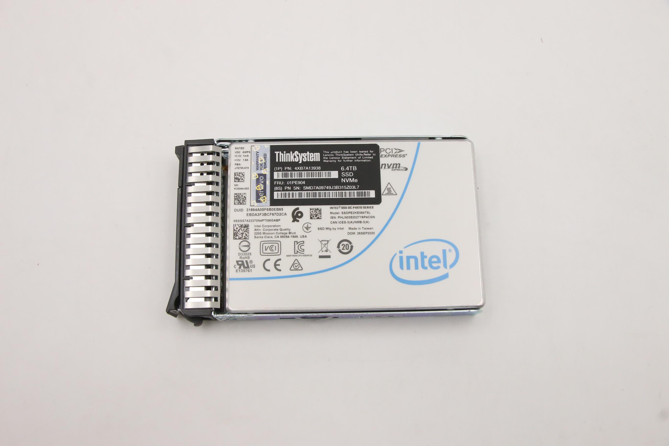 SSD накопитель ThinkSystem U.2 Intel P4610 6.4TB Mainstream NVMe PCIe3.0 Hot Swap SSD (01PE904)