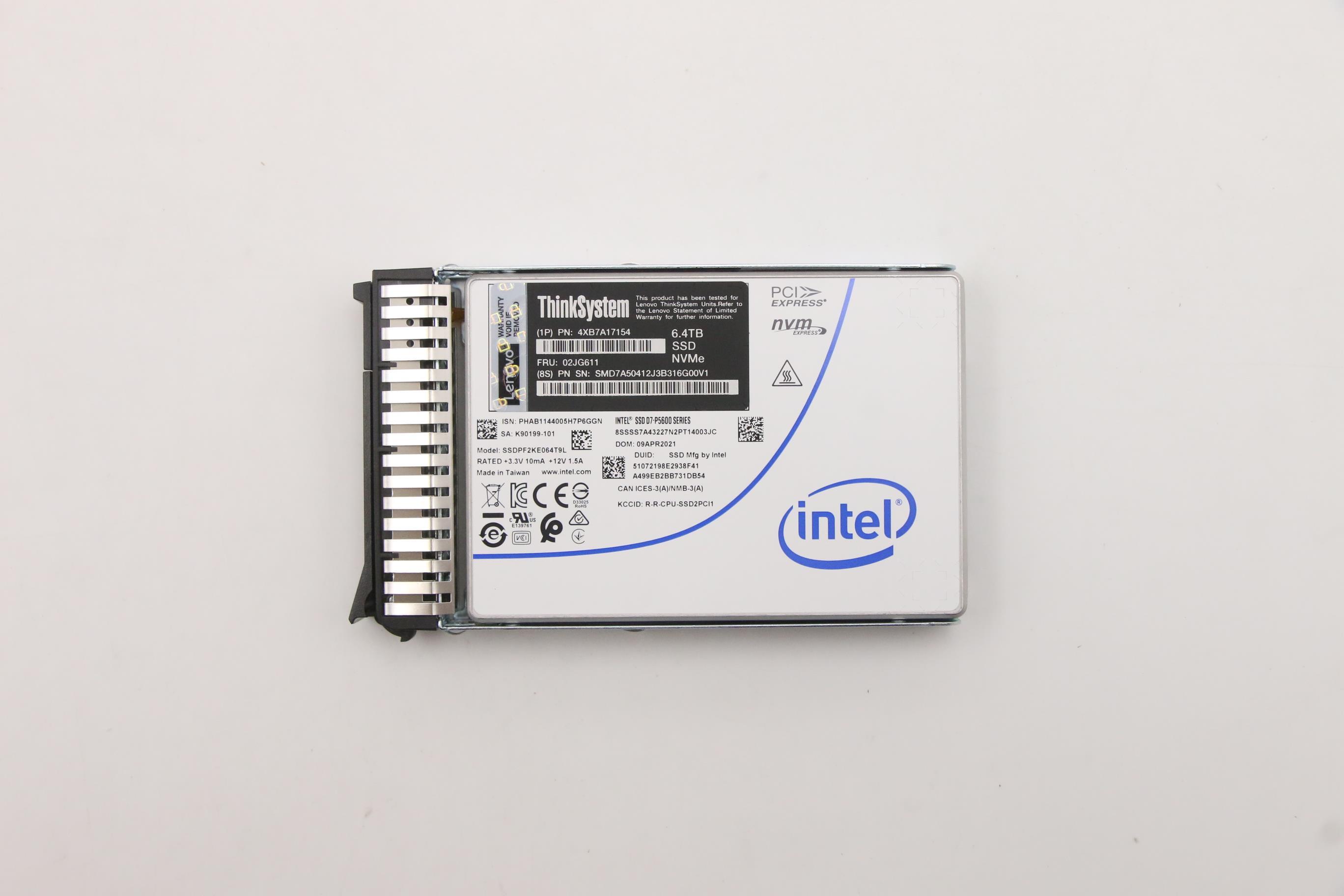 SSD накопитель Lenovo ThinkSystem 2.5" U.2 P5600 6.4TB Mixed Use NVMe PCIe 4.0 x4 HS SSD (02JG611)