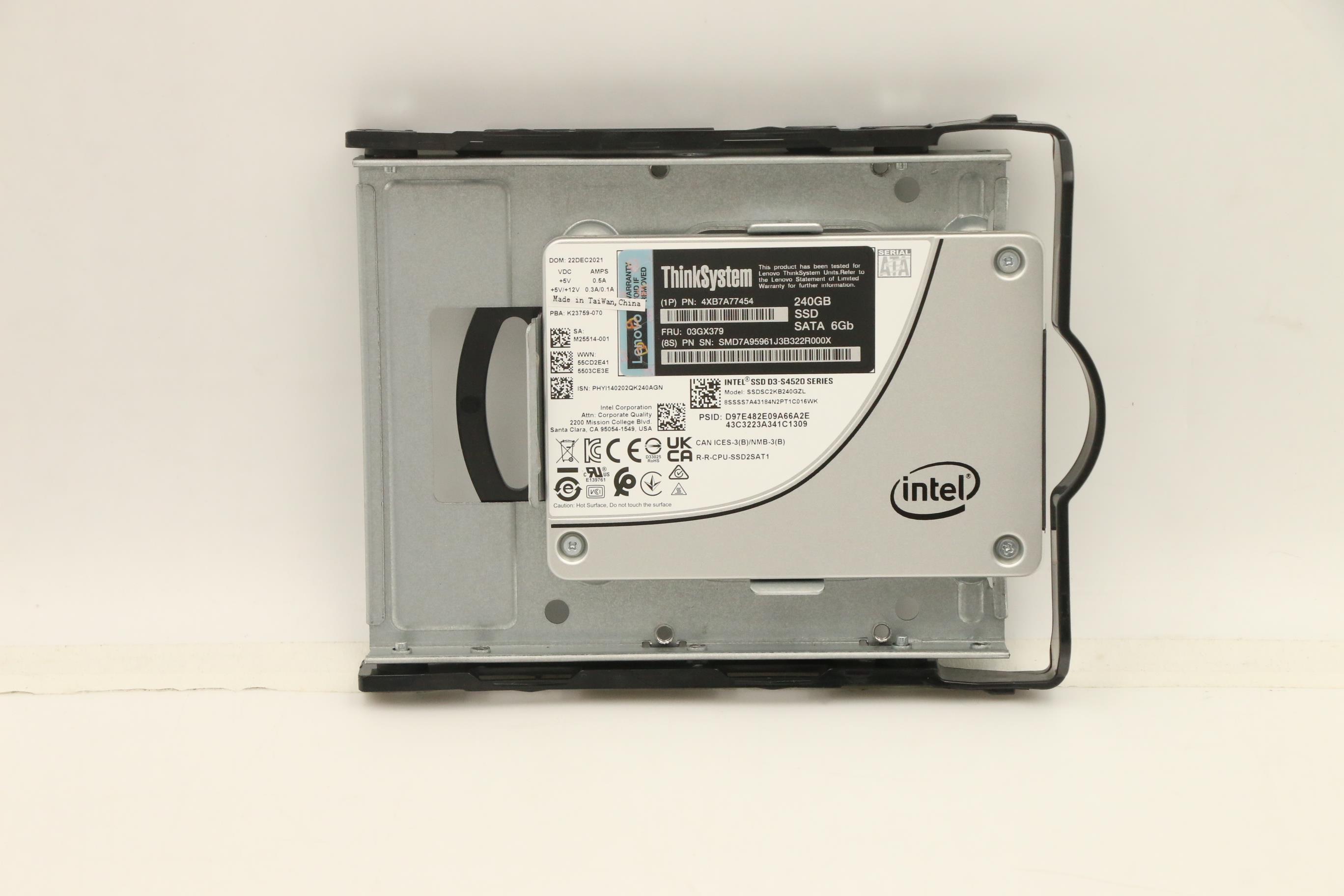 SSD накопитель SSD Assembly, INTEL, S4520, SATA-III, 3.5" 240GB, 6.0Gbps, NHS, self encrypting drive with tray (03GX379)