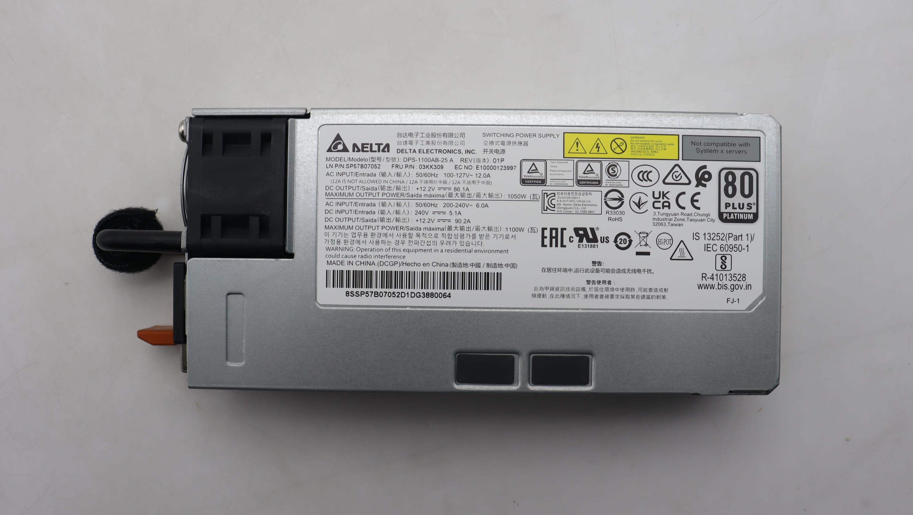 Блок питания Lenovo Power Supply Delta 1100W 230Vac/115Vac AC Hot Swap (03KK309)