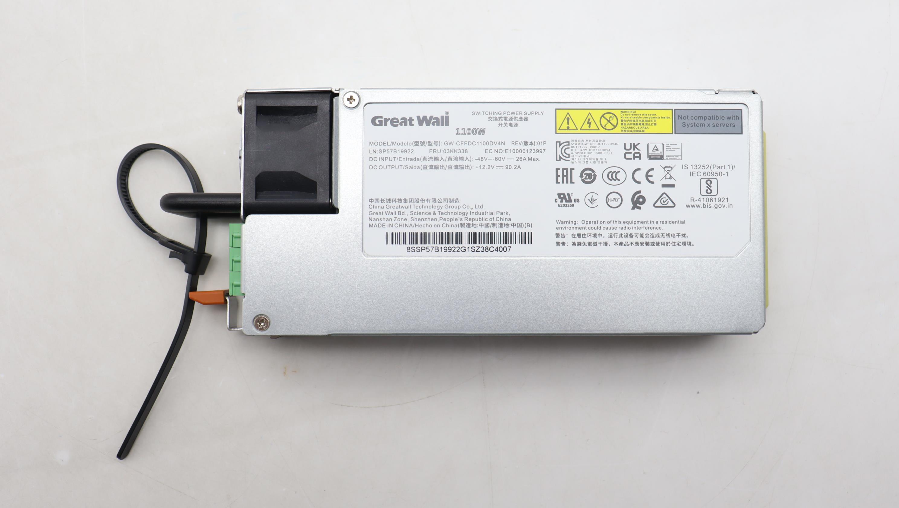Блок питания Lenovo Power Supply GreatWall 1100W -48Vdc DC Hot Swap (03KK338)