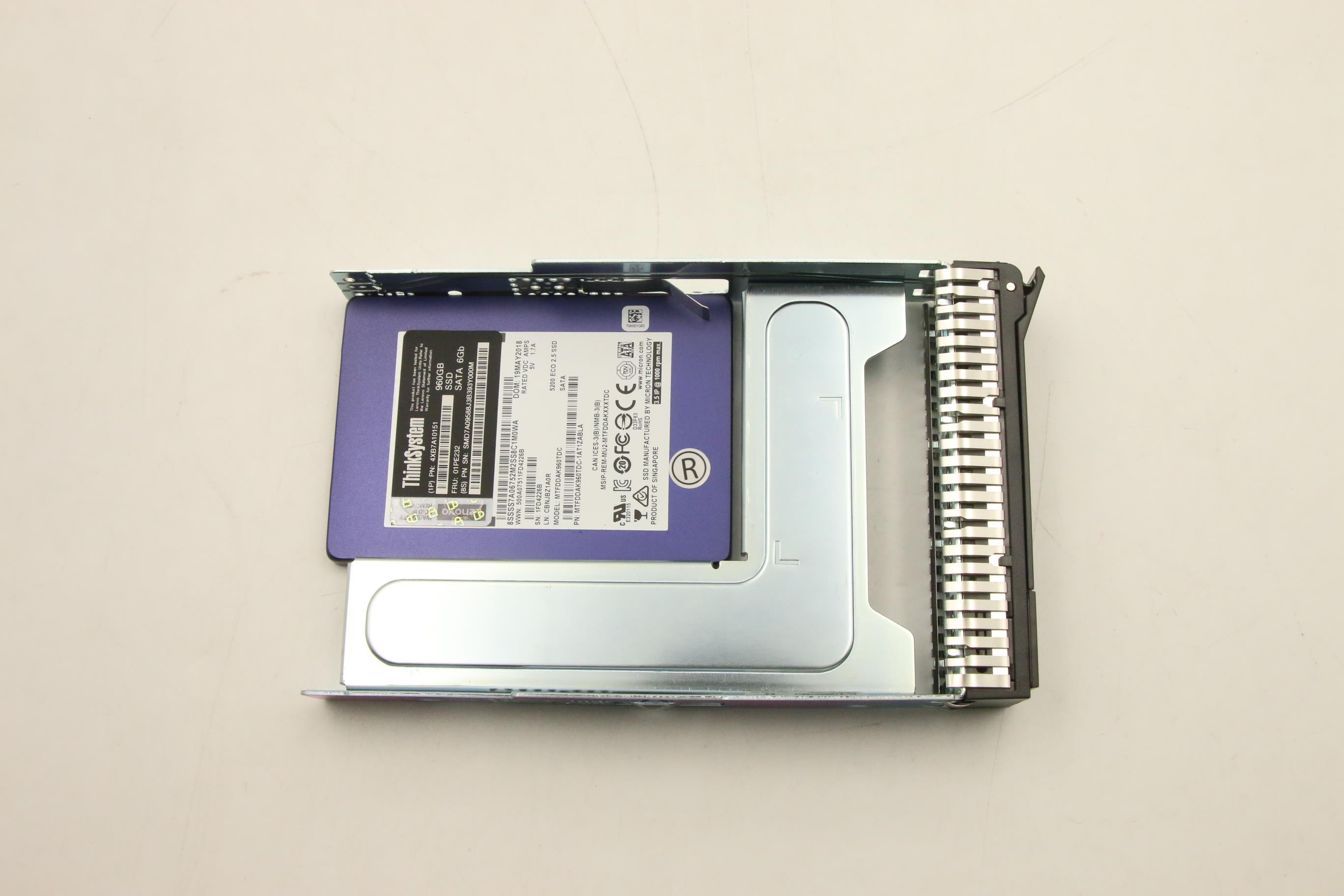 SSD накопитель Micron ThinkSystem 3.5" 5200 960GB Entry SATA 6Gb Simple Swap SSD (01PE232)