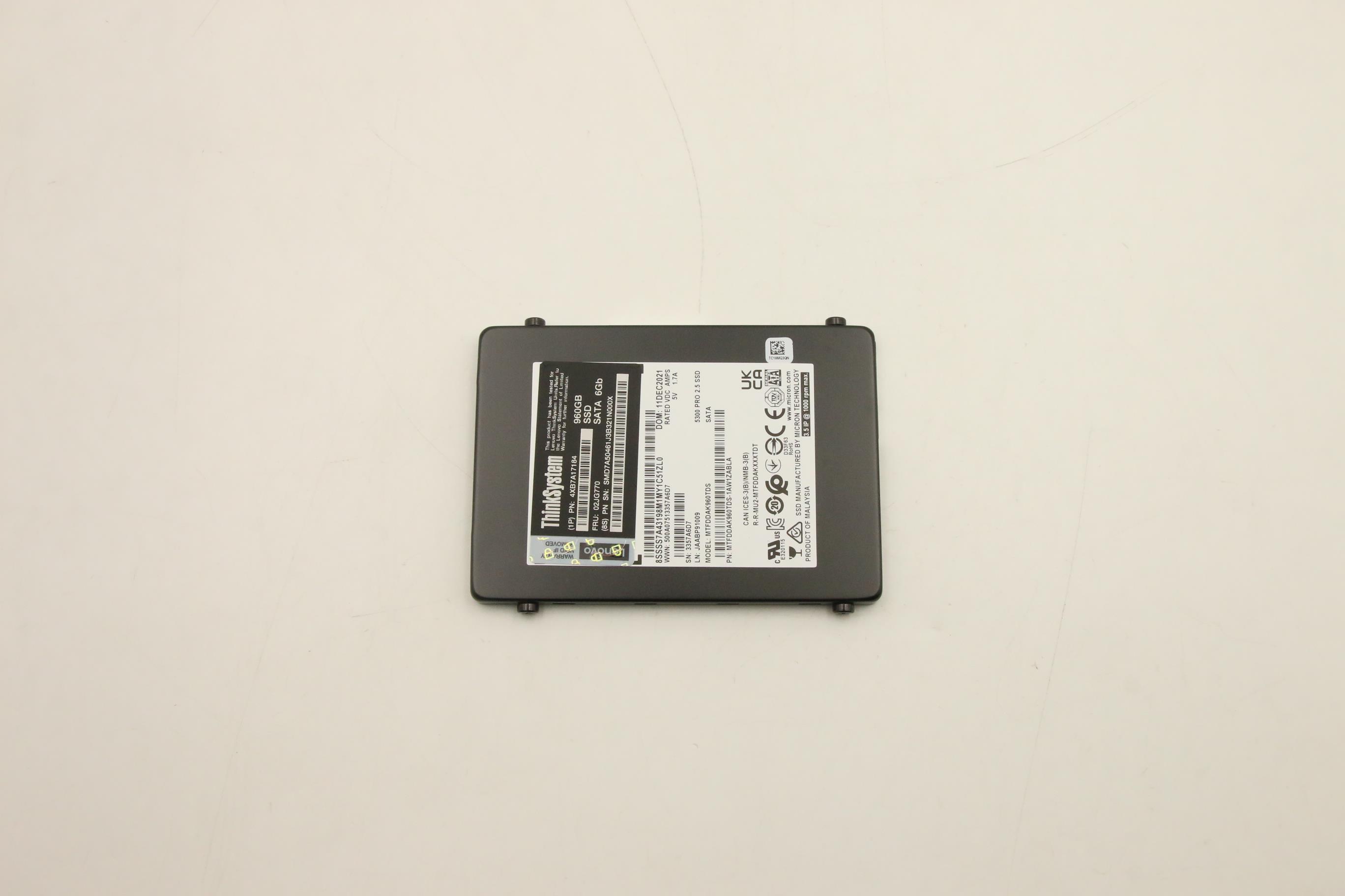 SSD накопитель Lenovo ThinkSystem 2.5" 5300 960GB Entry SATA 6Gb SSD (02JG770)