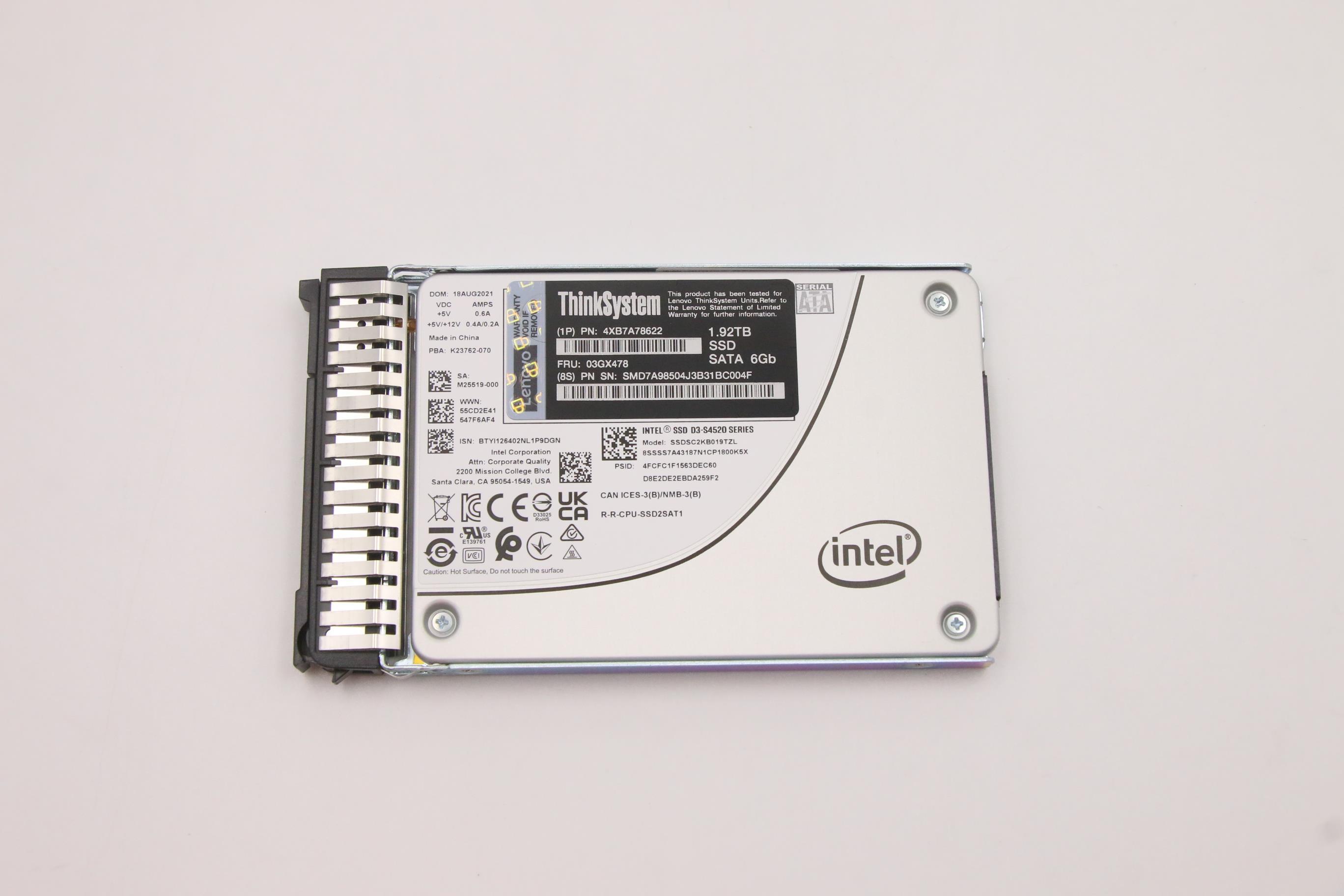 SSD накопитель Lenovo ThinkSystem 7mm S4520 1.92TB Read Intensive SATA 6Gb HS SSD (03GX478)