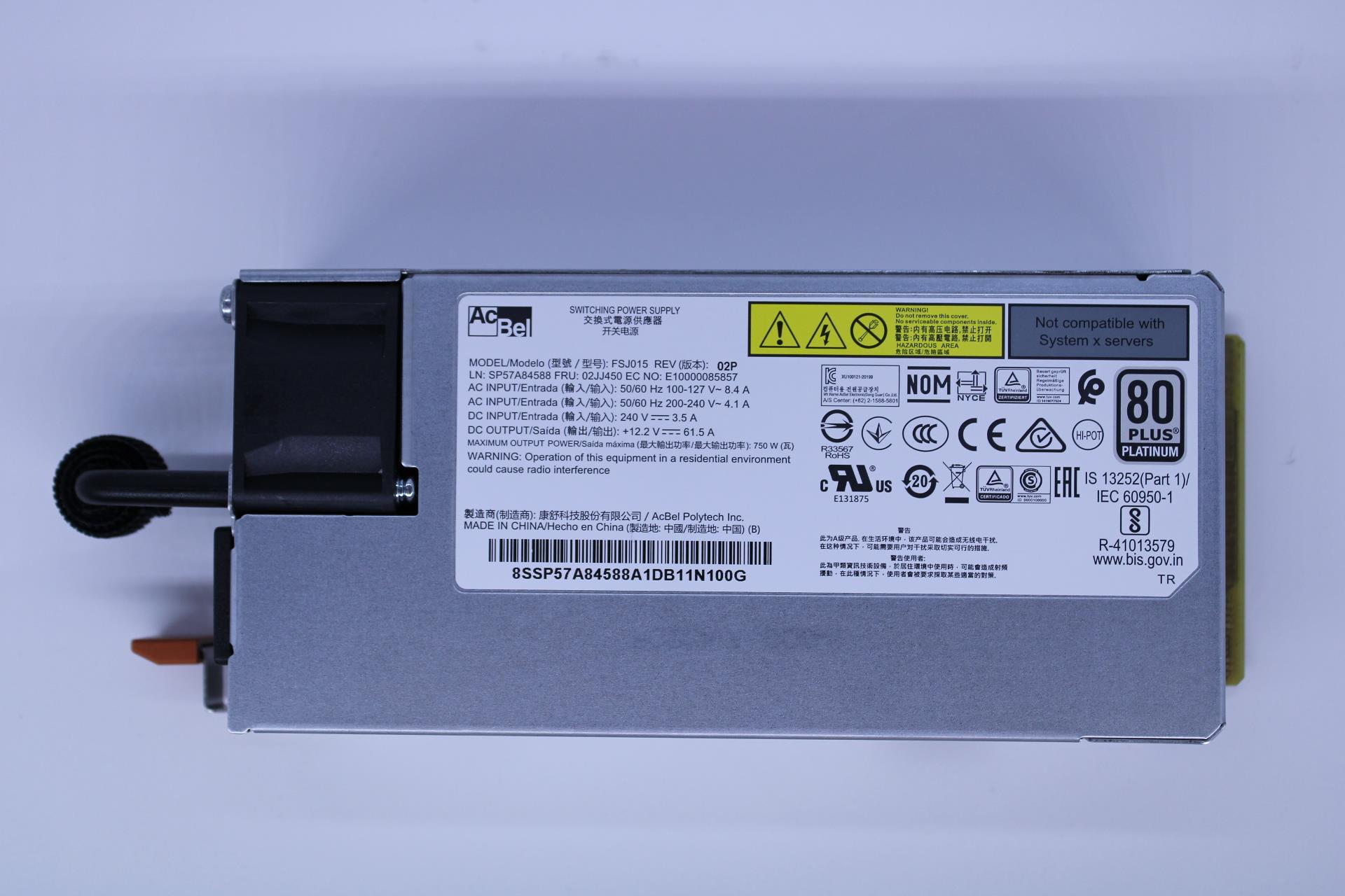 Блок питания Lenovo Power Supply Acbel 750W 230Vac/115Vac AC Hot Swap (02JJ450)