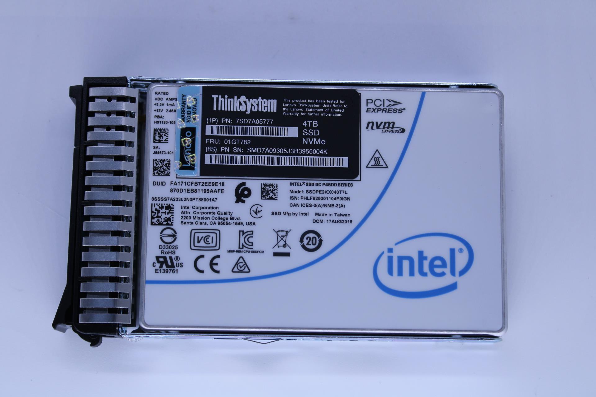 SSD накопитель ThinkSystem U.2 Intel P4500 4.0TB Entry NVMe PCIe3.0 x4 Hot Swap SSD (01GT782)