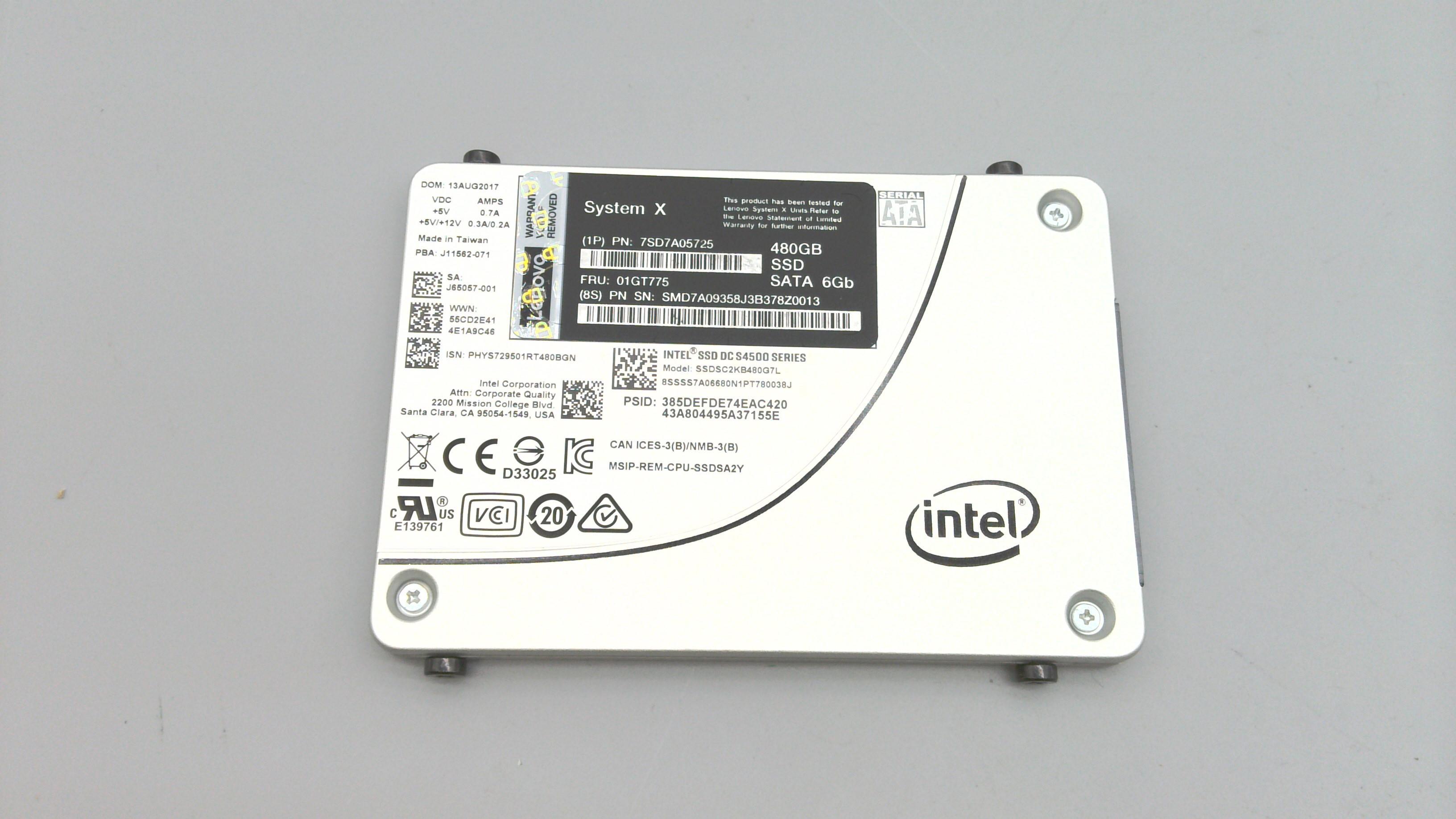 SSD накопитель Intel S4500 480GB Enterprise Entry SATA 2.5" SSD for NeXtScale FRU (01GT775)