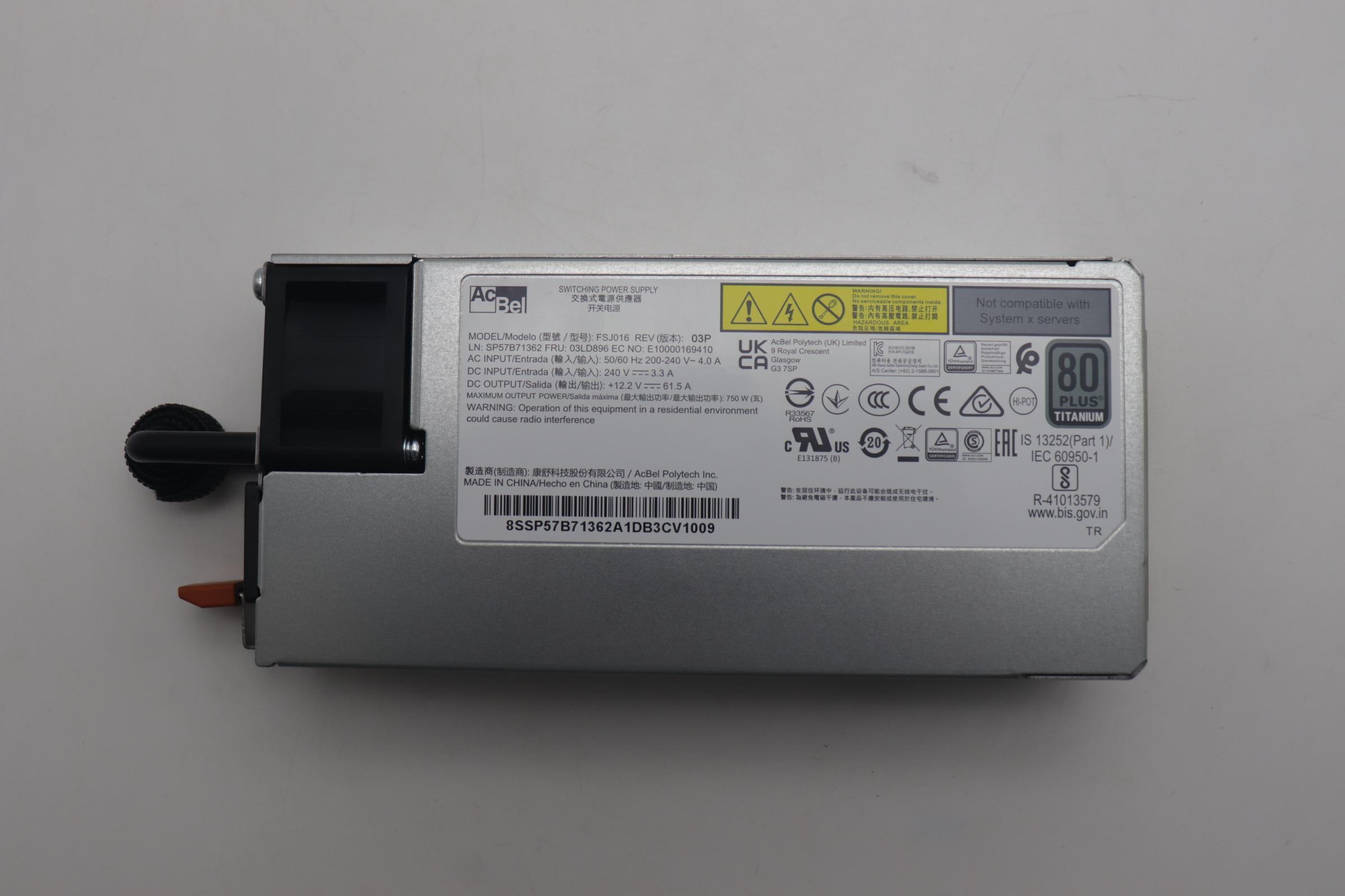Блок питания Lenovo Power Supply Acbel 750W 230Vac AC Hot Swap (03LD896)