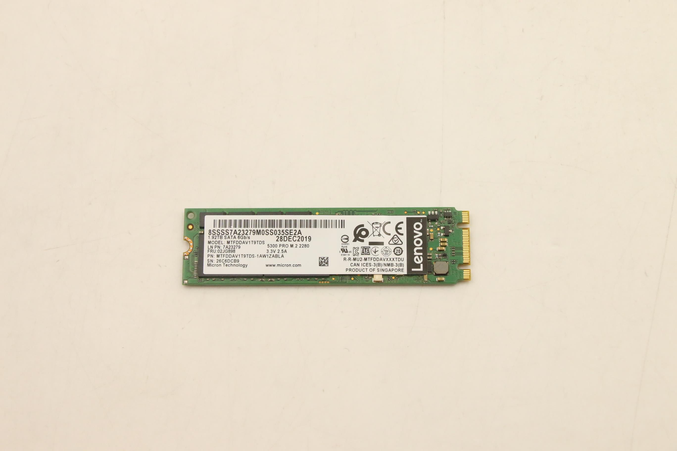 SSD накопитель Lenovo ThinkSystem M.2 5300 1.92TB SATA 6Gbps Non-Hot Swap SSD (02JG898)