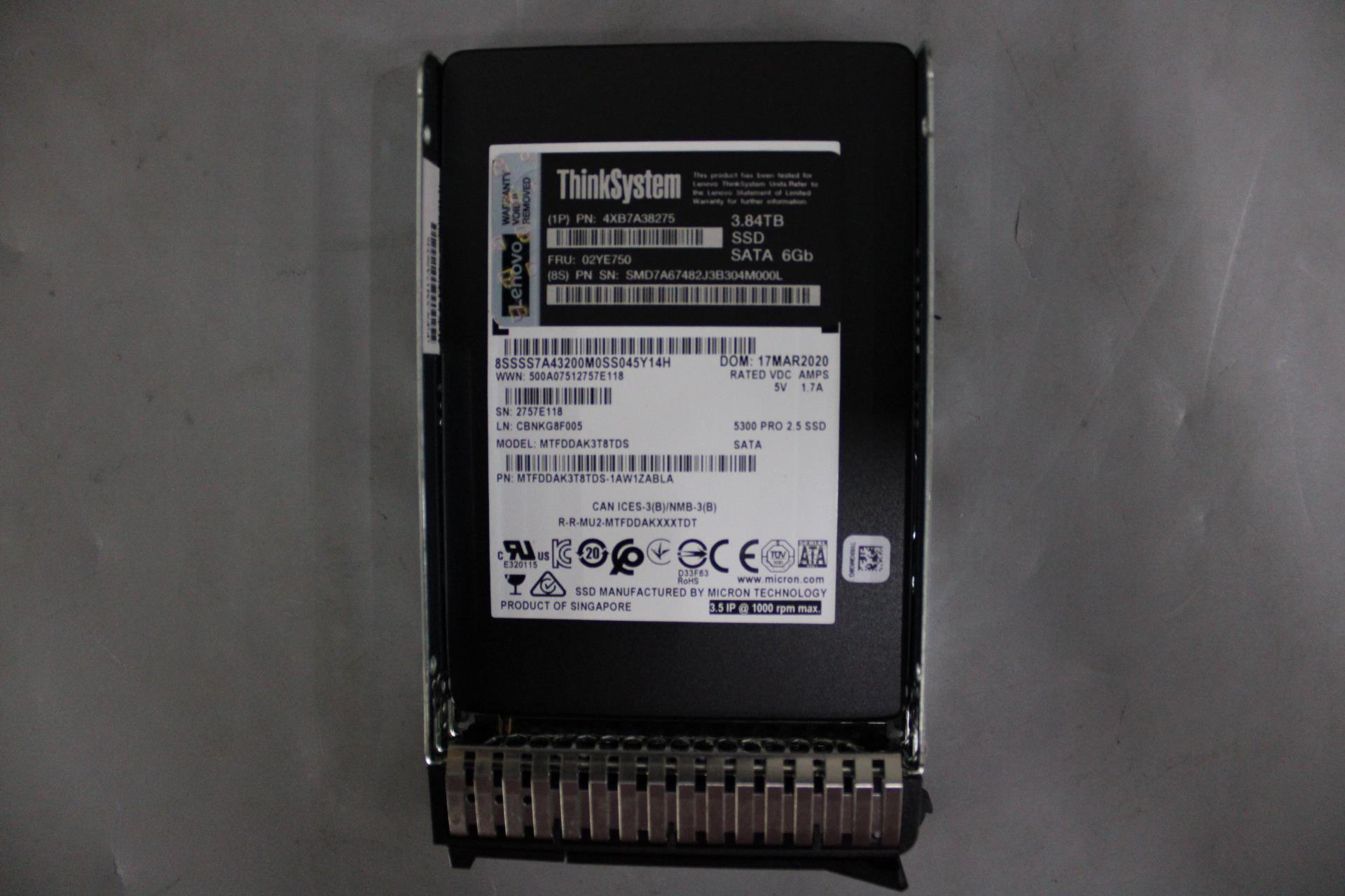 SSD накопитель Lenovo ThinkSystem 2.5" Multi Vendor 3.84TB Entry SATA 6Gb Hot Swap SSD (02YE750)