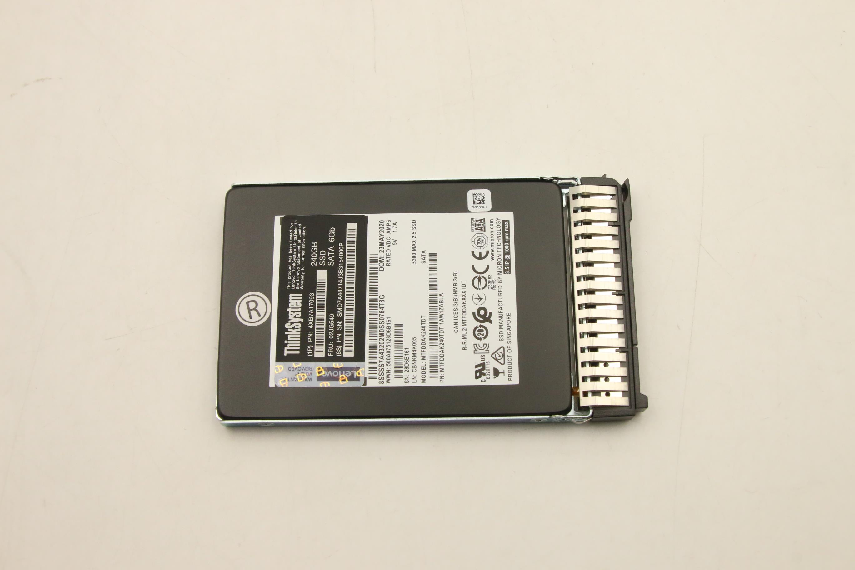 SSD накопитель Lenovo ThinkSystem 7mm 5300 240GB Mainstream SATA 6Gb Hot Swap SSD (02JG549)