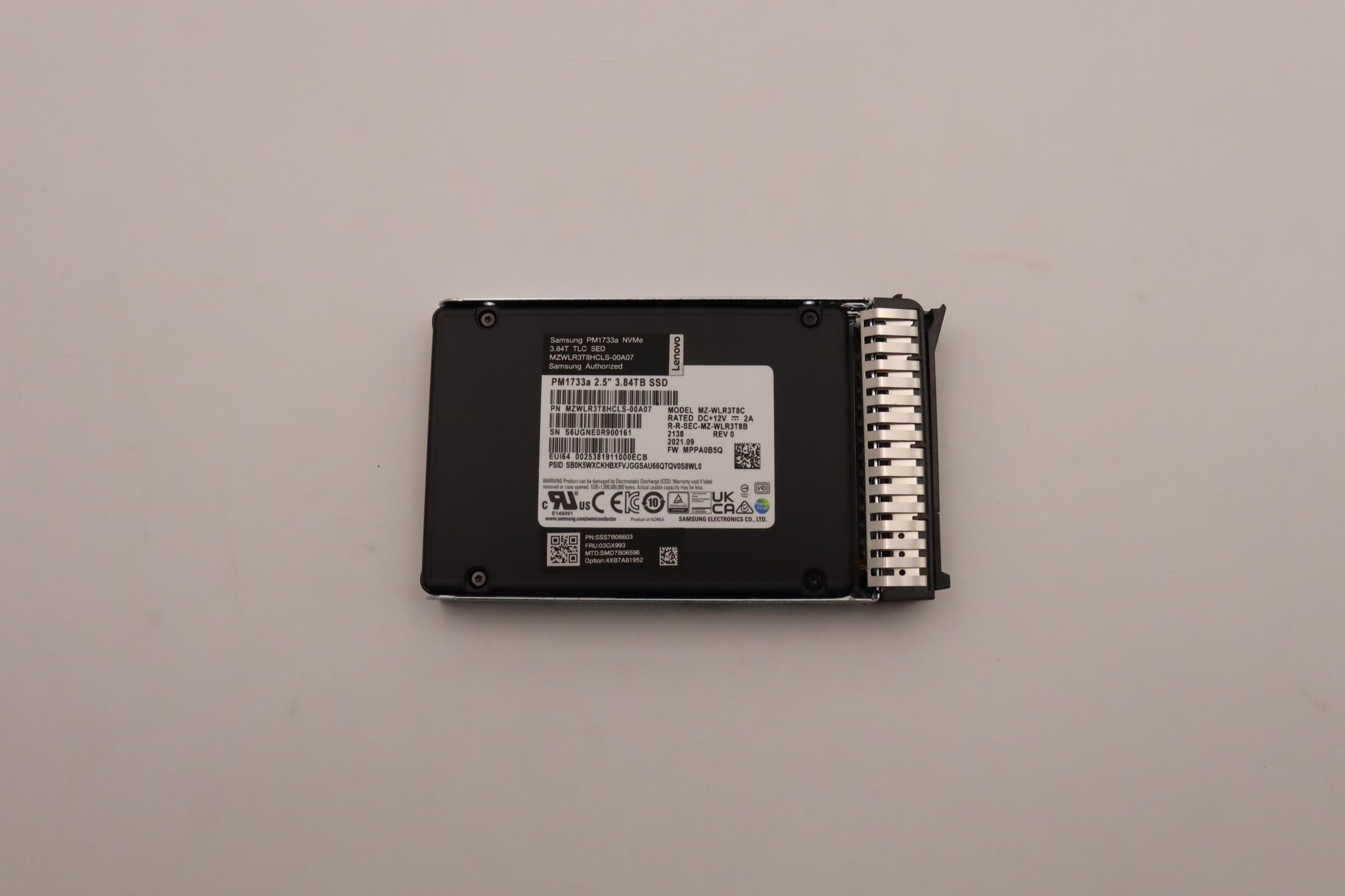 SSD накопитель Lenovo ThinkSystem 2.5" U.3 PM1733a 3.84TB Read Intensive NVMe PCIe 4.0 x4 HS SSD SED (03GX993)