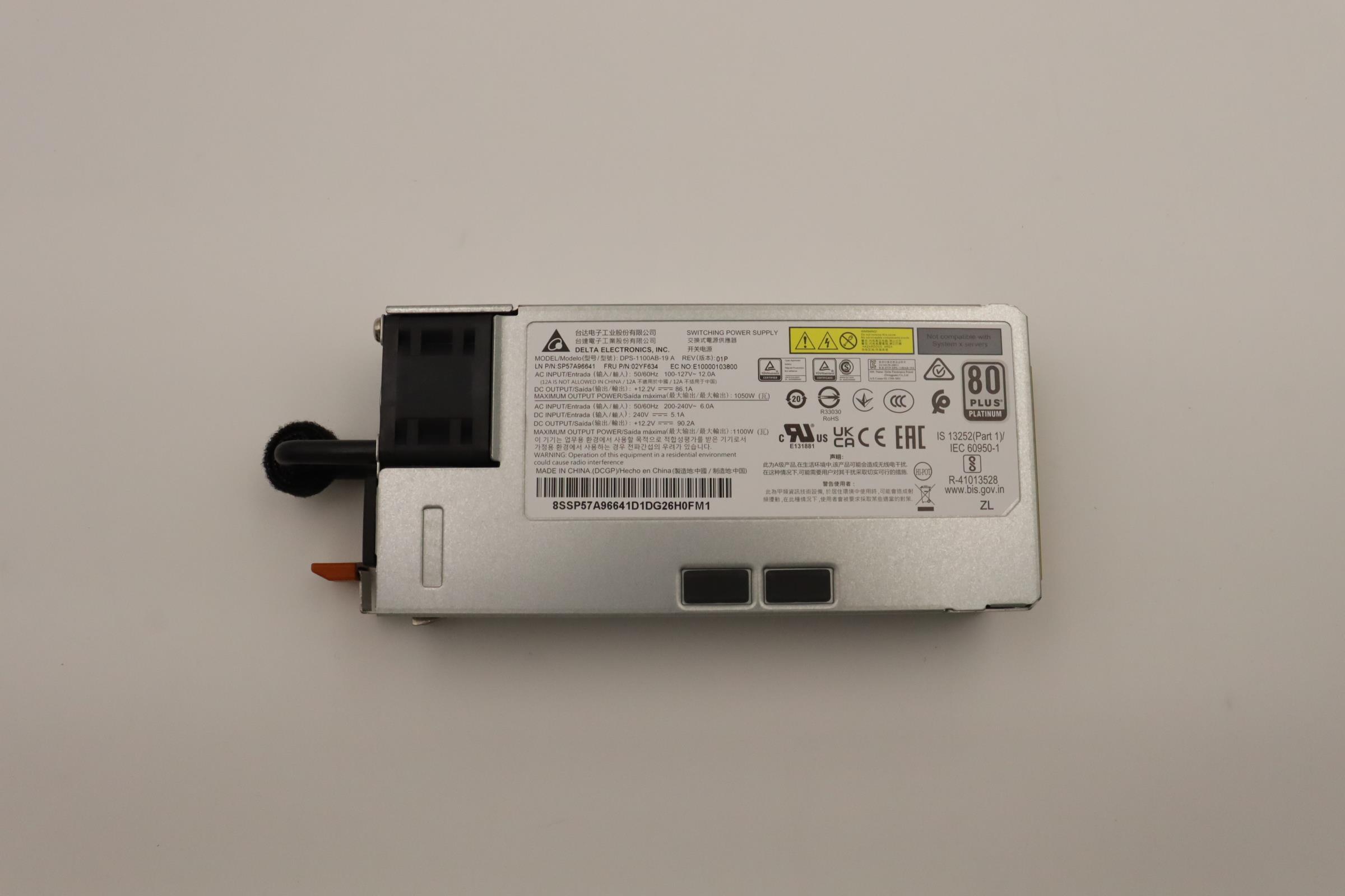 Блок питания Lenovo Power Supply Delta 1100W 230Vac/115Vac AC Hot Swap (02YF634)