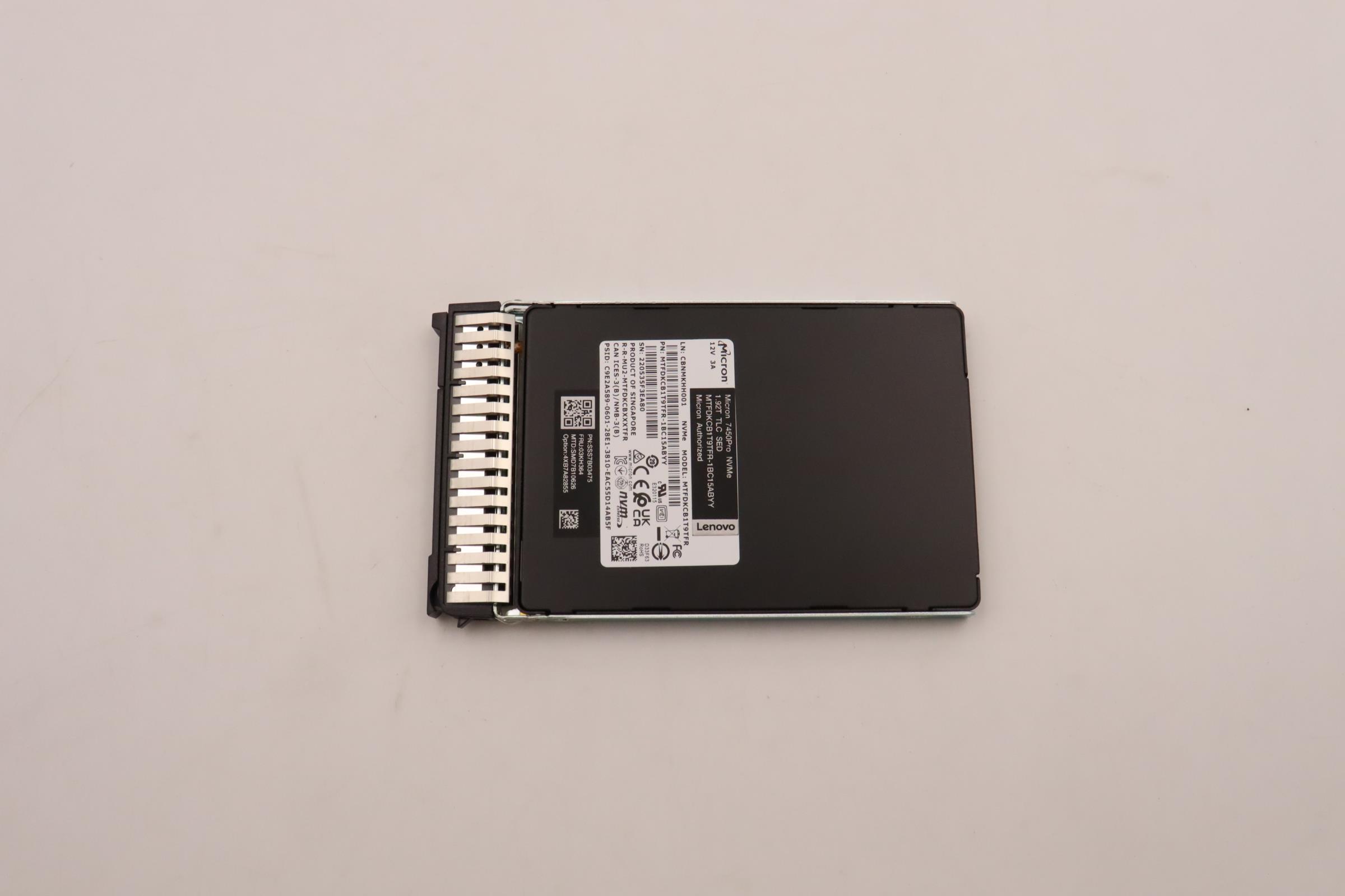 SSD накопитель Lenovo ThinkSystem 7mm U.3 7450 PRO 1.92TB Read Intensive NVMe PCIe 4.0 x4 HS SSD SED (03KH364)