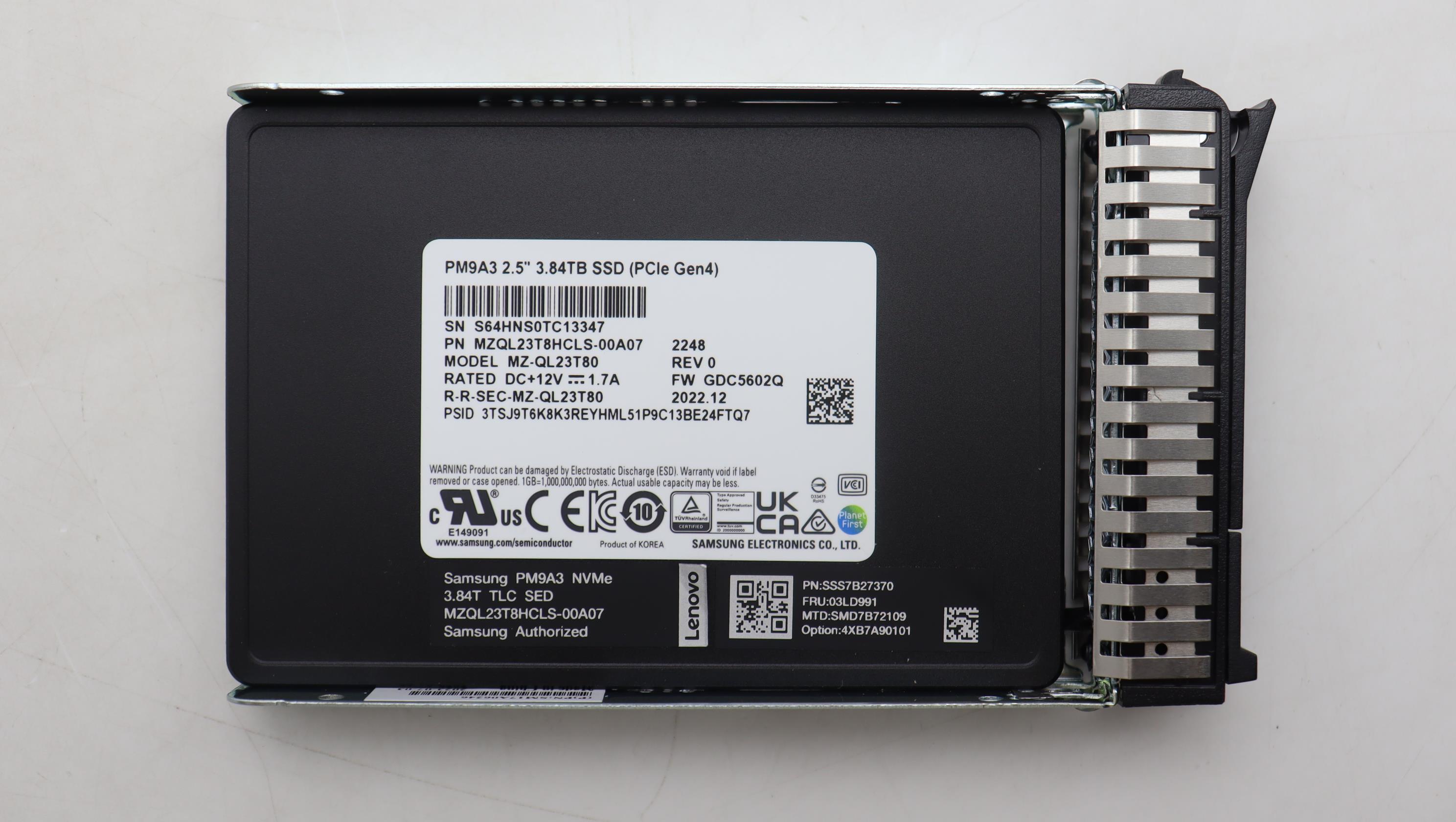 SSD накопитель Lenovo ThinkSystem 2.5" U.2 PM9A3 3.84TB Read Intensive NVMe PCIe 4.0 x4 HS SSD (03LD991)
