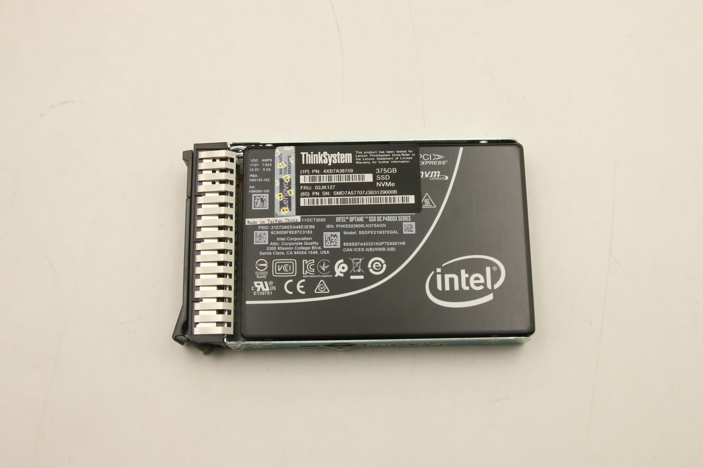 SSD накопитель Lenovo ThinkSystem 2.5" U.2 P4800X 375GB Write Intensive NVMe PCIe 3.0 x4 HS SSD 60DWPD (02JK127)