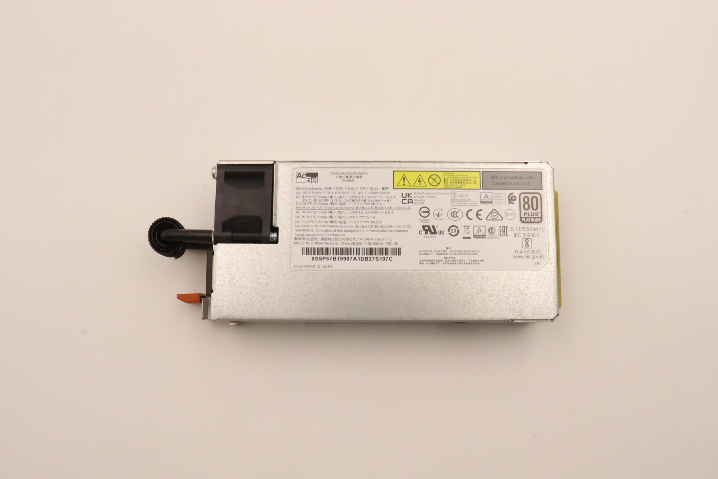 Блок питания Lenovo Power Supply Acbel 1100W 230Vac/115Vac AC Hot Swap (03KK326)