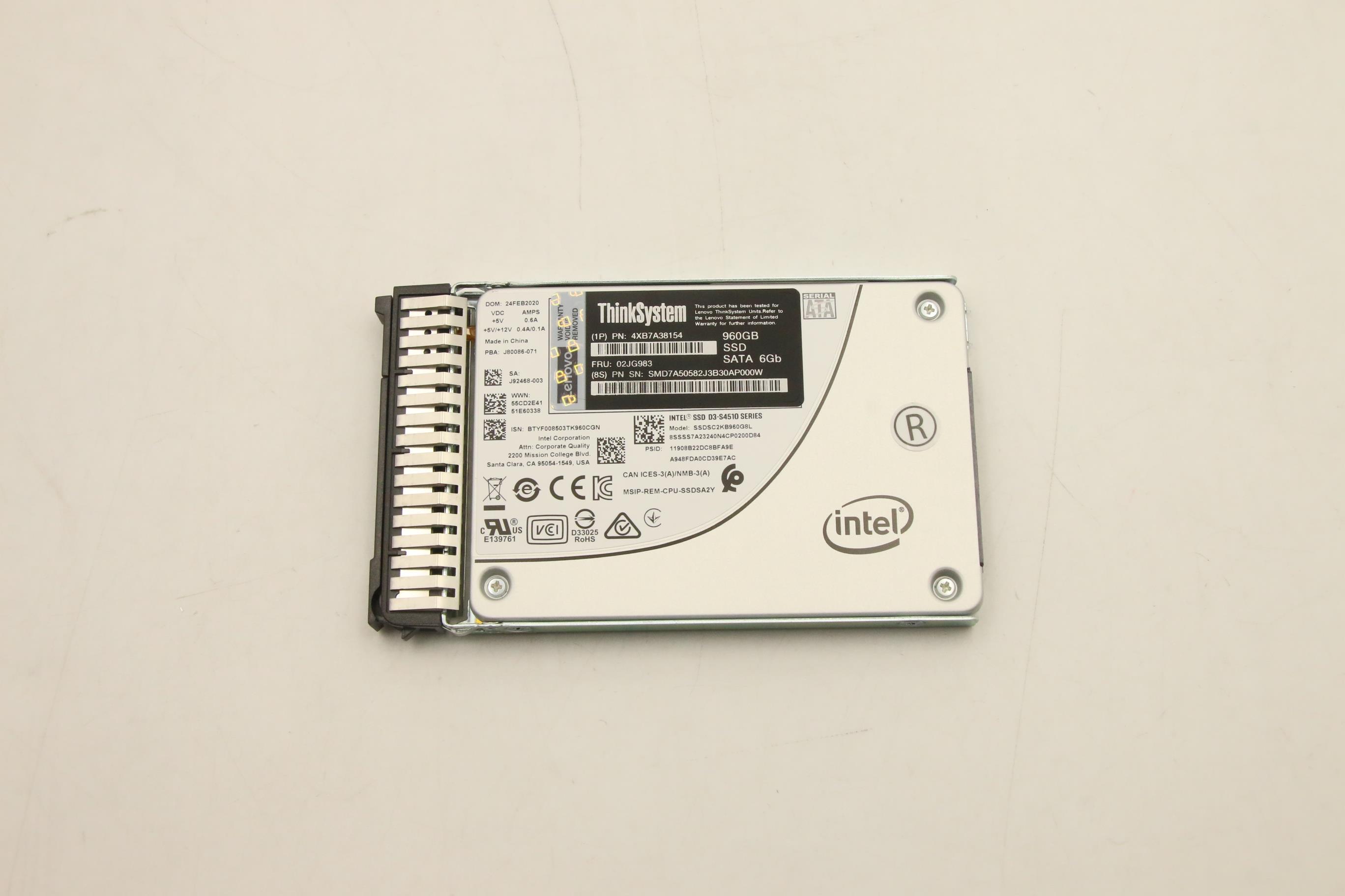 SSD накопитель Lenovo ThinkSystem 7mm S4510 960GB Read Intensive SATA 6Gb HS SSD (02JG983)