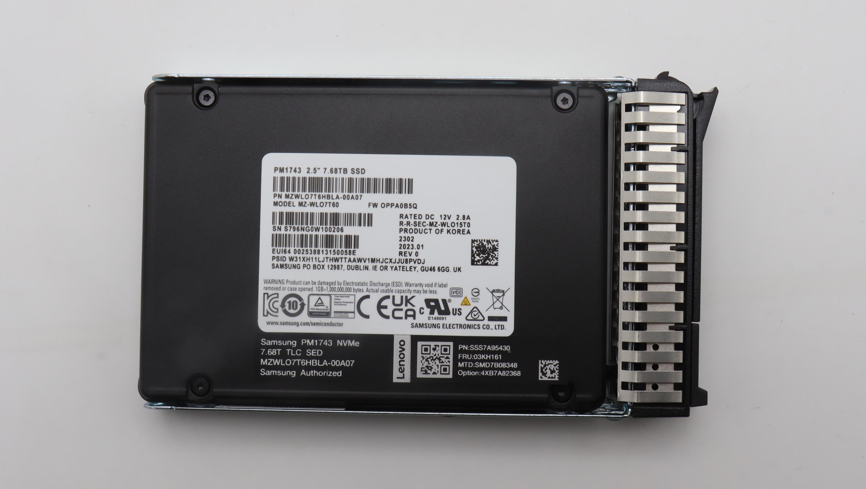 SSD накопитель Lenovo ThinkSystem 2.5" U.3 PM1743 7.68TB Read Intensive NVMe PCIe 5.0 x4 HS SSD SED (03KH161)