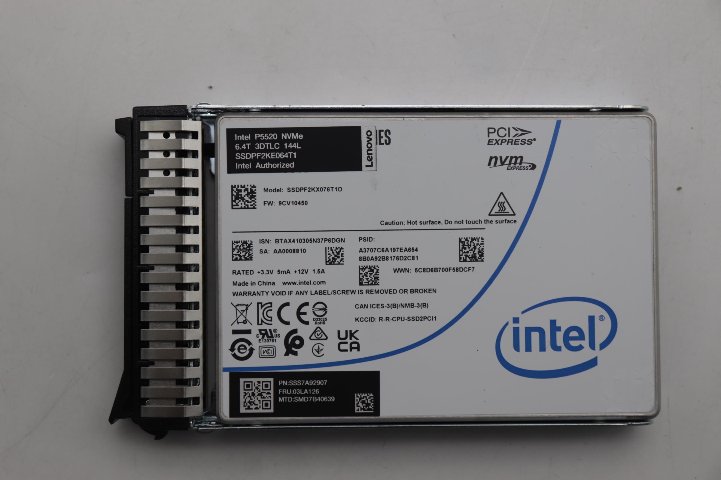 SSD накопитель Intel P5620 6.4T SSDPF2KE064T1O 2.5" NVMe Hot Swap SSD with 2.5" HS tray CSP (03LA126)