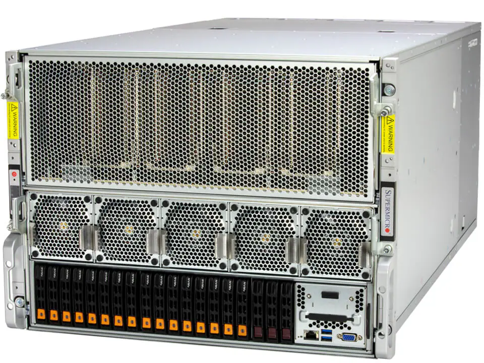 Сервер Supermicro SYS-821GE-TNHR, 2x Xeon Platinum 8558, GPU Baseboard 8x NVIDIA H200 141GB SXM5, 32x 64Gb RDIMM 5600MHz, 2x 960Gb SSD NVMe RI 2.5", 2x 7.68Tb SSD NVMe RI 2.5"