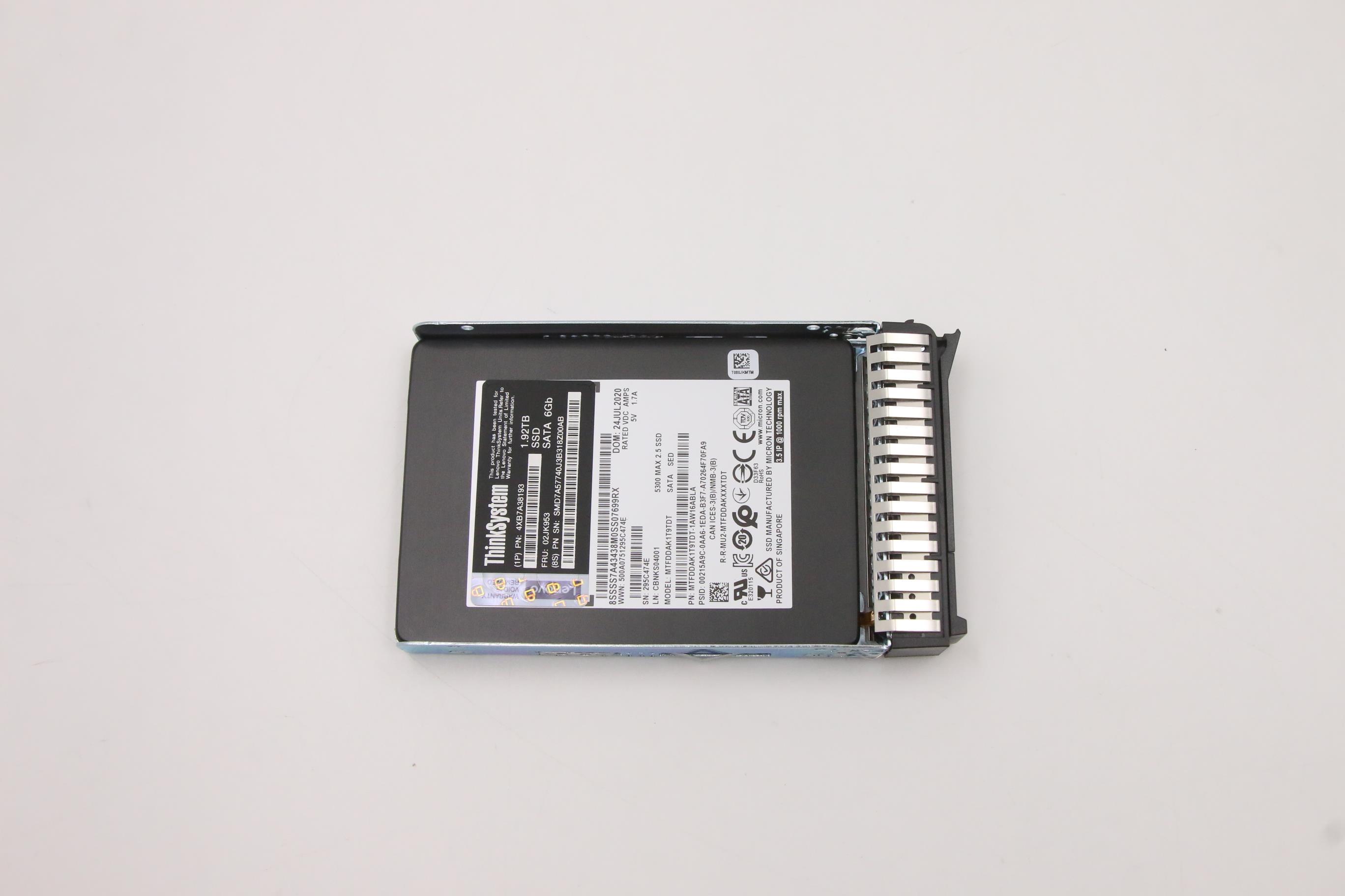 SSD накопитель Micron ThinkSystem 5300 Max 1.92TB 2.5" Mainstream SATA SED SSD ASM (02JK953)
