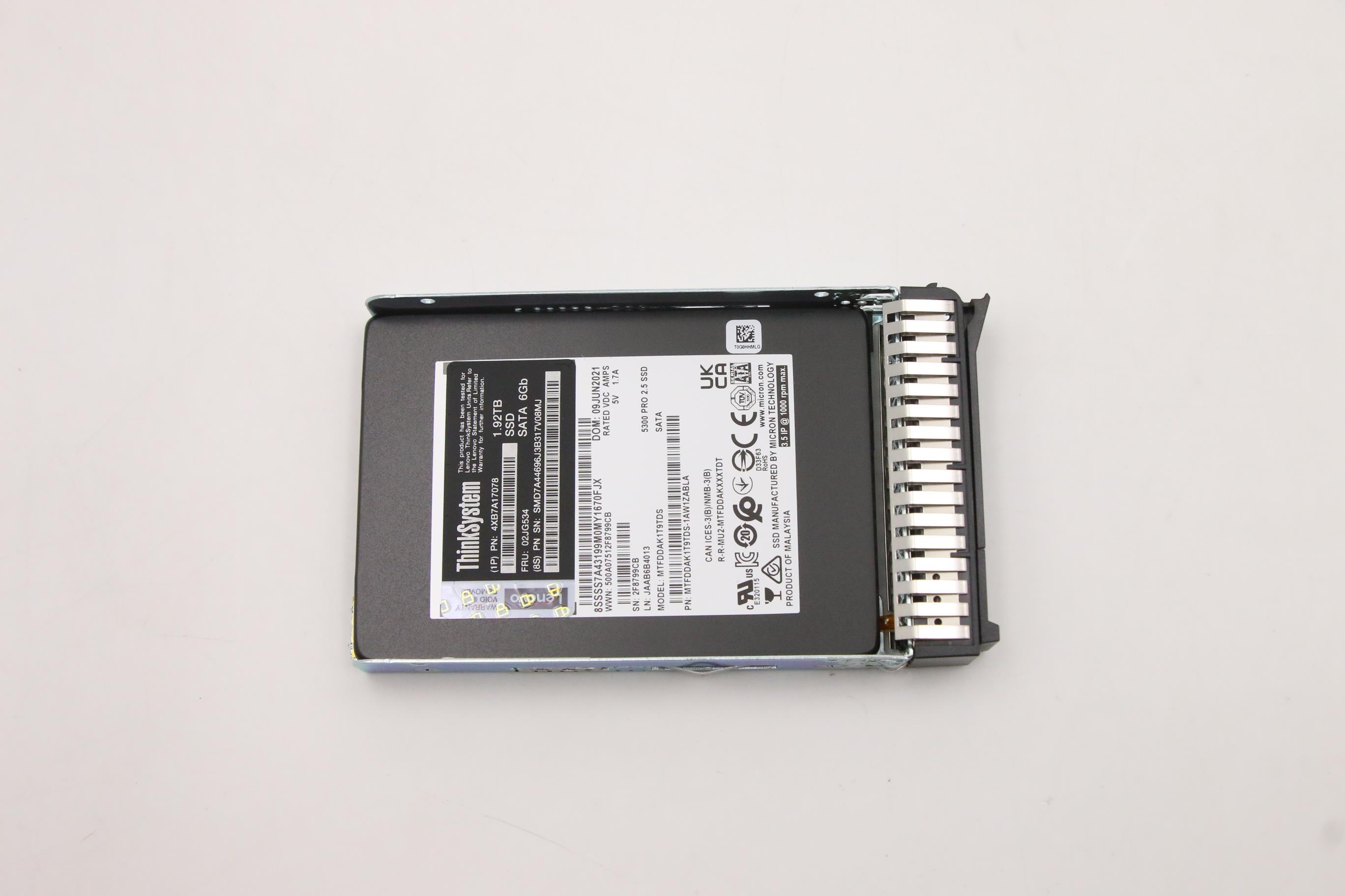 SSD накопитель Lenovo ThinkSystem 2.5" 5300 1.92TB Entry SATA 6Gb Hot Swap SSD (02JG534)