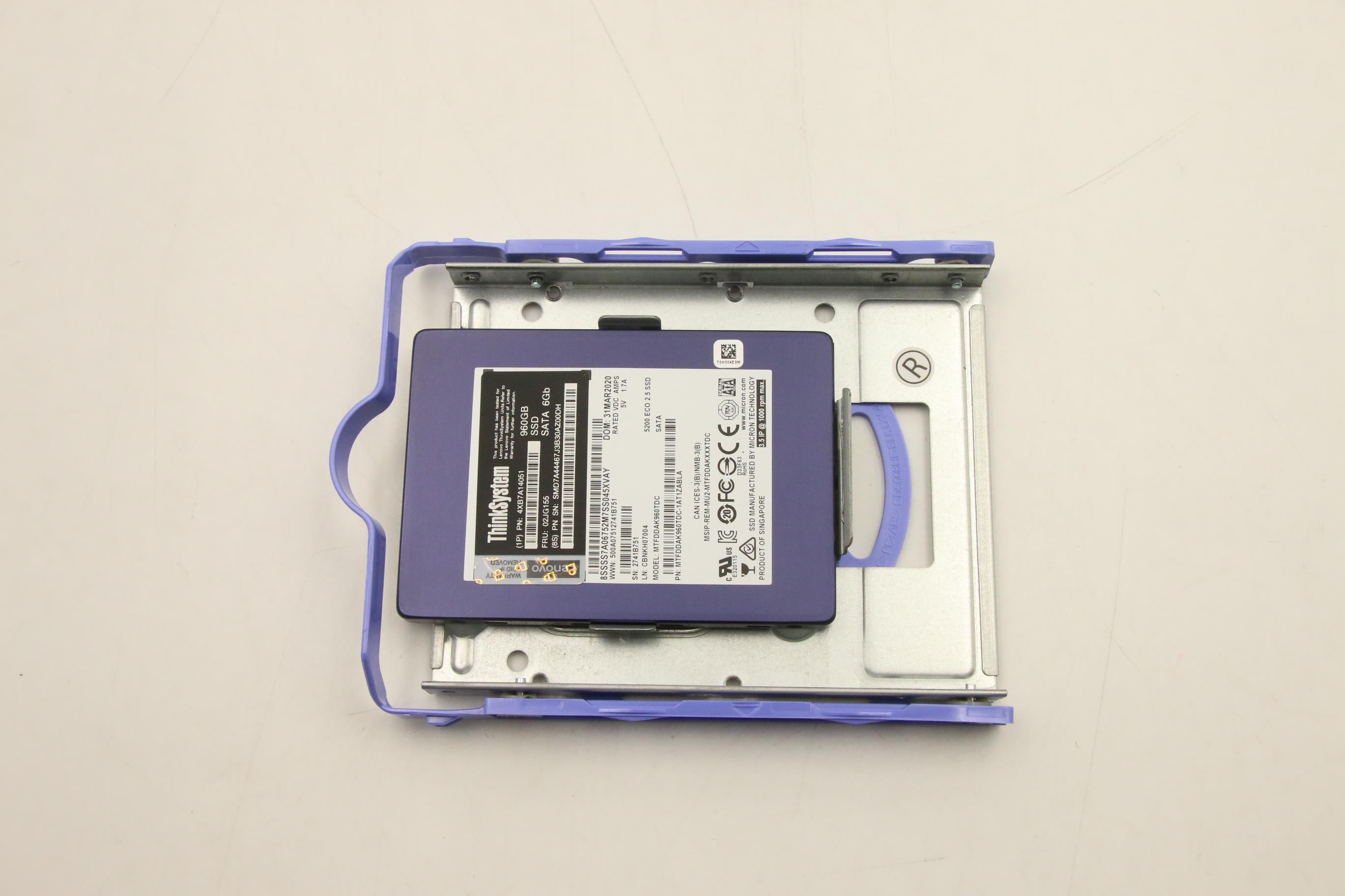 SSD накопитель Micron SSD Assembly,3.5", Micron, 5200 ,960GB Entry SATA 6Gb Non, Hot Swap SSD (02JG155)