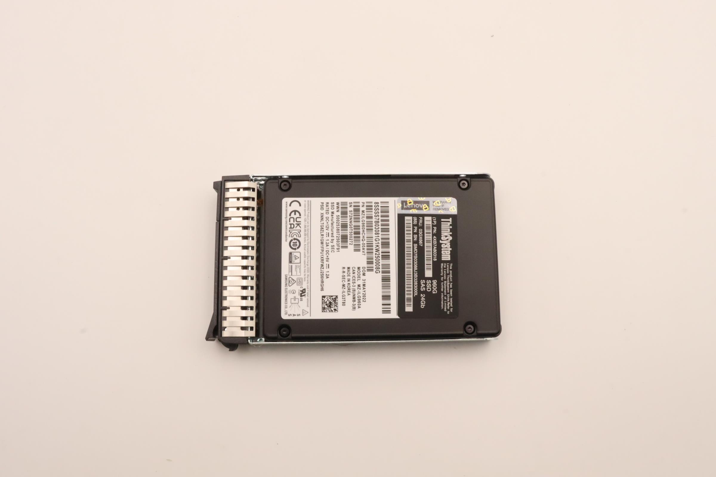 SSD накопитель Lenovo ThinkSystem 2.5" PM1653 960GB Read Intensive SAS 24Gb HS SSD SED (03GX667)