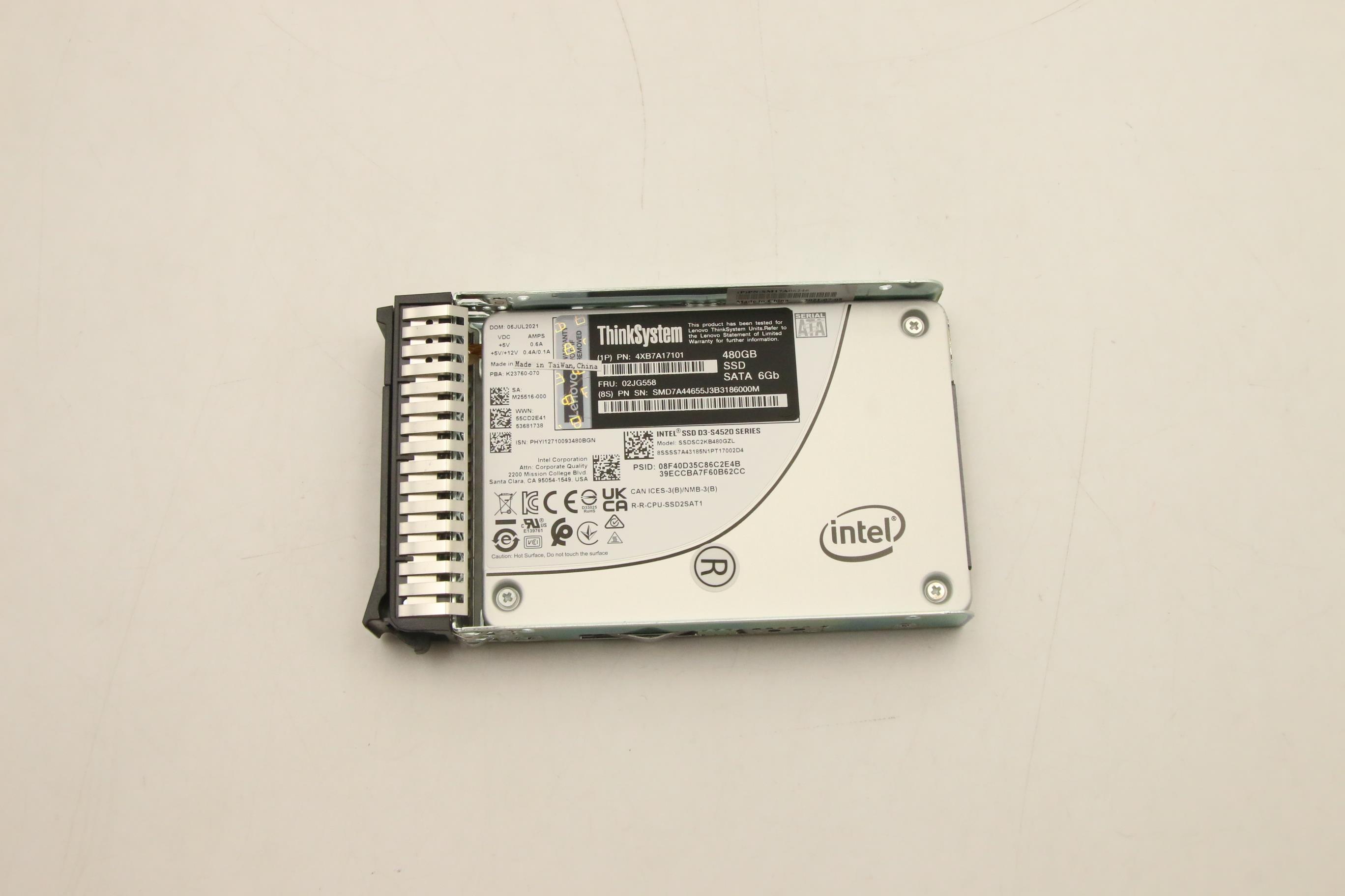 SSD накопитель Lenovo ThinkSystem 2.5" S4520 480GB Read Intensive SATA 6Gb HS SSD (02JG558)