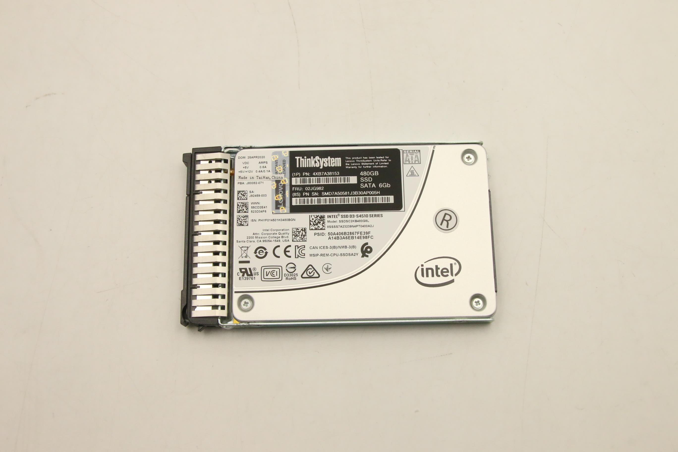 SSD накопитель Lenovo ThinkSystem 7mm S4510 480GB Read Intensive SATA 6Gb HS SSD (02JG982)