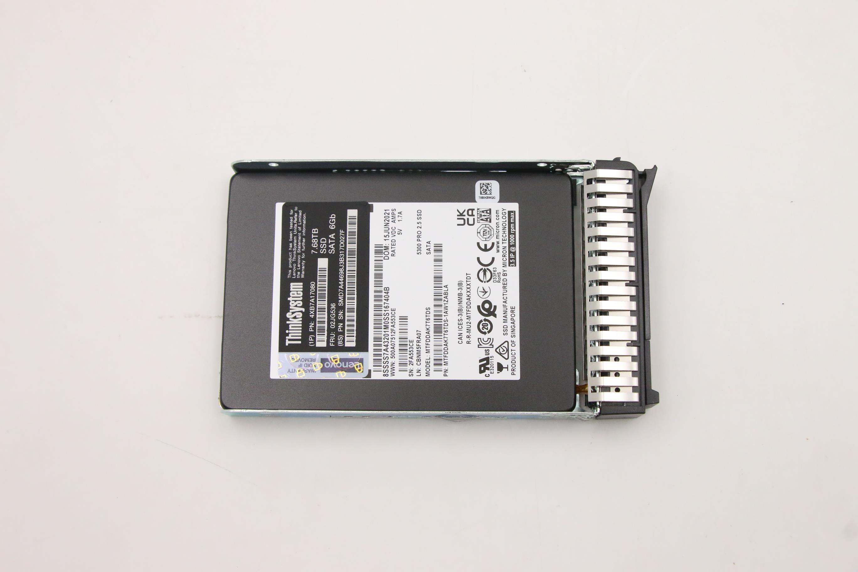 SSD накопитель Lenovo ThinkSystem 2.5" 5300 7.68TB Entry SATA 6Gb Hot Swap SSD (02JG536)