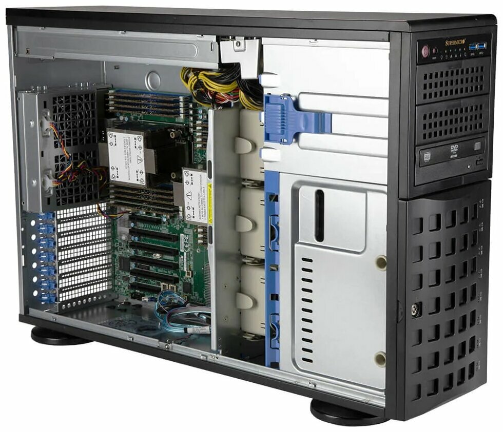 Сервер Supermicro SuperServer 740P-TRT без процессора/без ОЗУ/без накопителей/количество отсеков 3.5" hot swap: 8/2 x 1200 Вт/LAN 10 Гбит/c