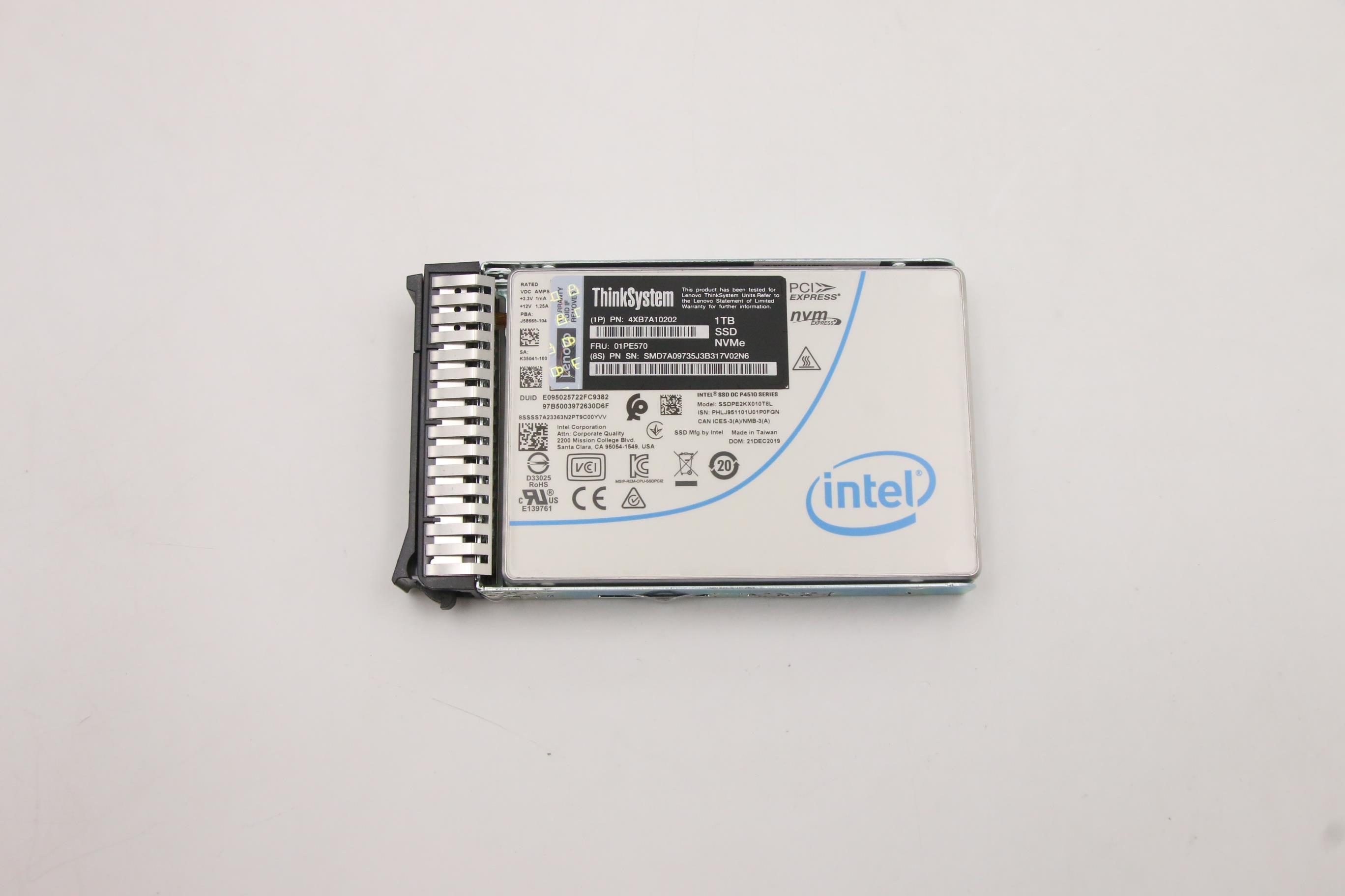 SSD накопитель ThinkSystem U.2 Intel P4510 1.0TB Entry NVMe PCIe3.0 Hot Swap SSD (01PE570)