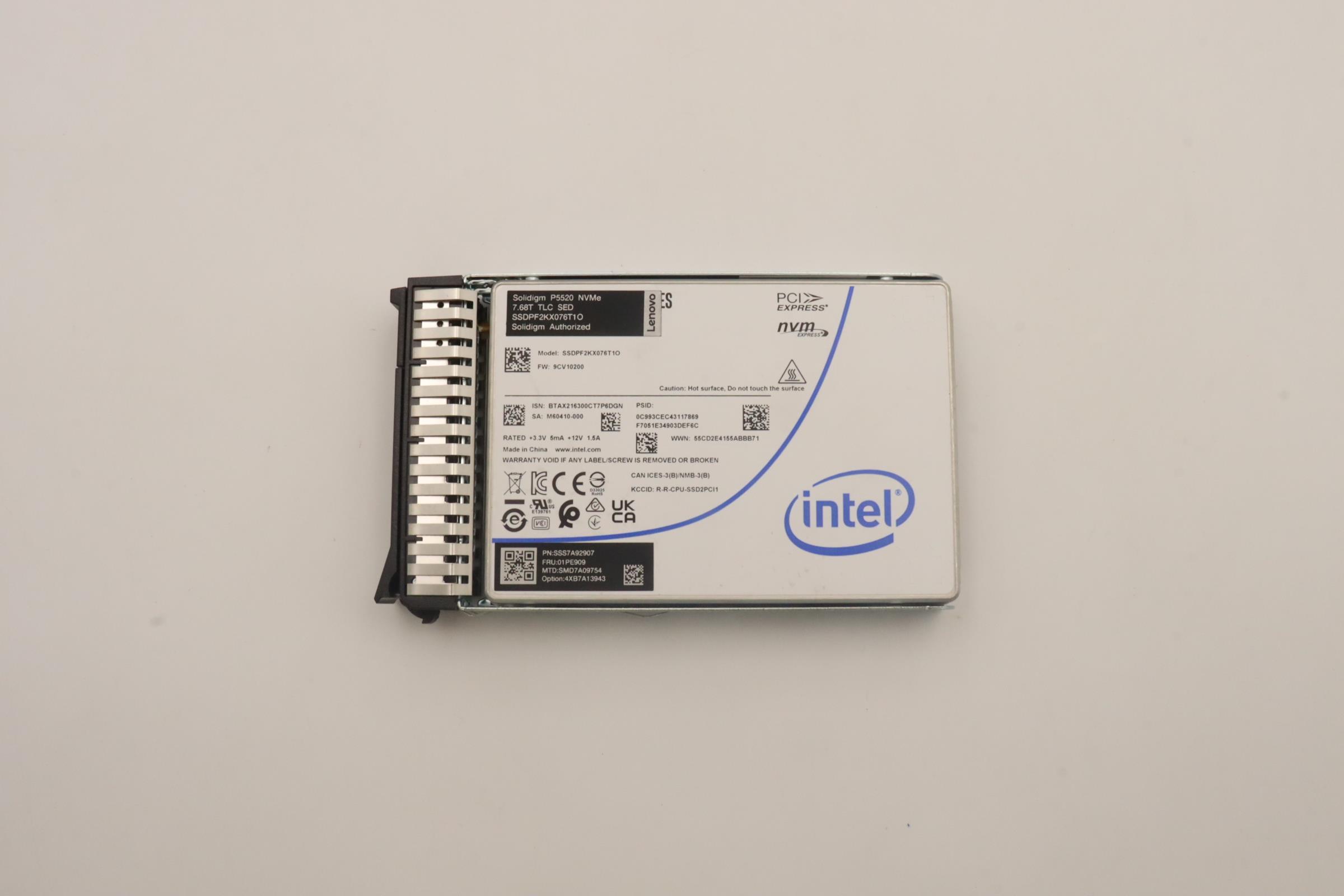 SSD накопитель Lenovo ThinkSystem 2.5” U.2 P5520 7.68TB Read Intensive NVMe PCIe 4.0 x4 HS SSD SED (01PE909)