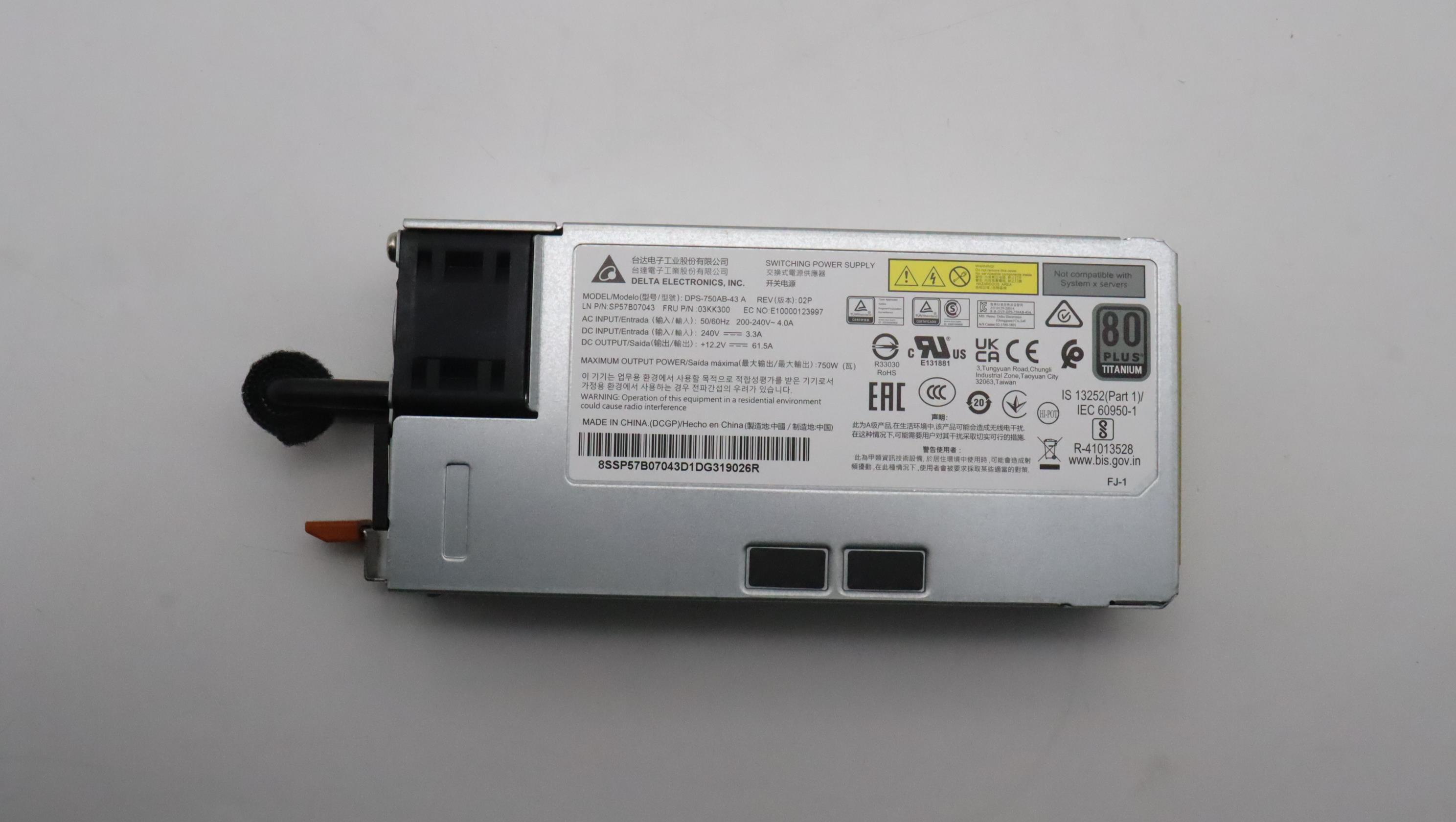 Блок питания Lenovo Power Supply Delta 750W 230Vac AC Hot Swap (03KK300)