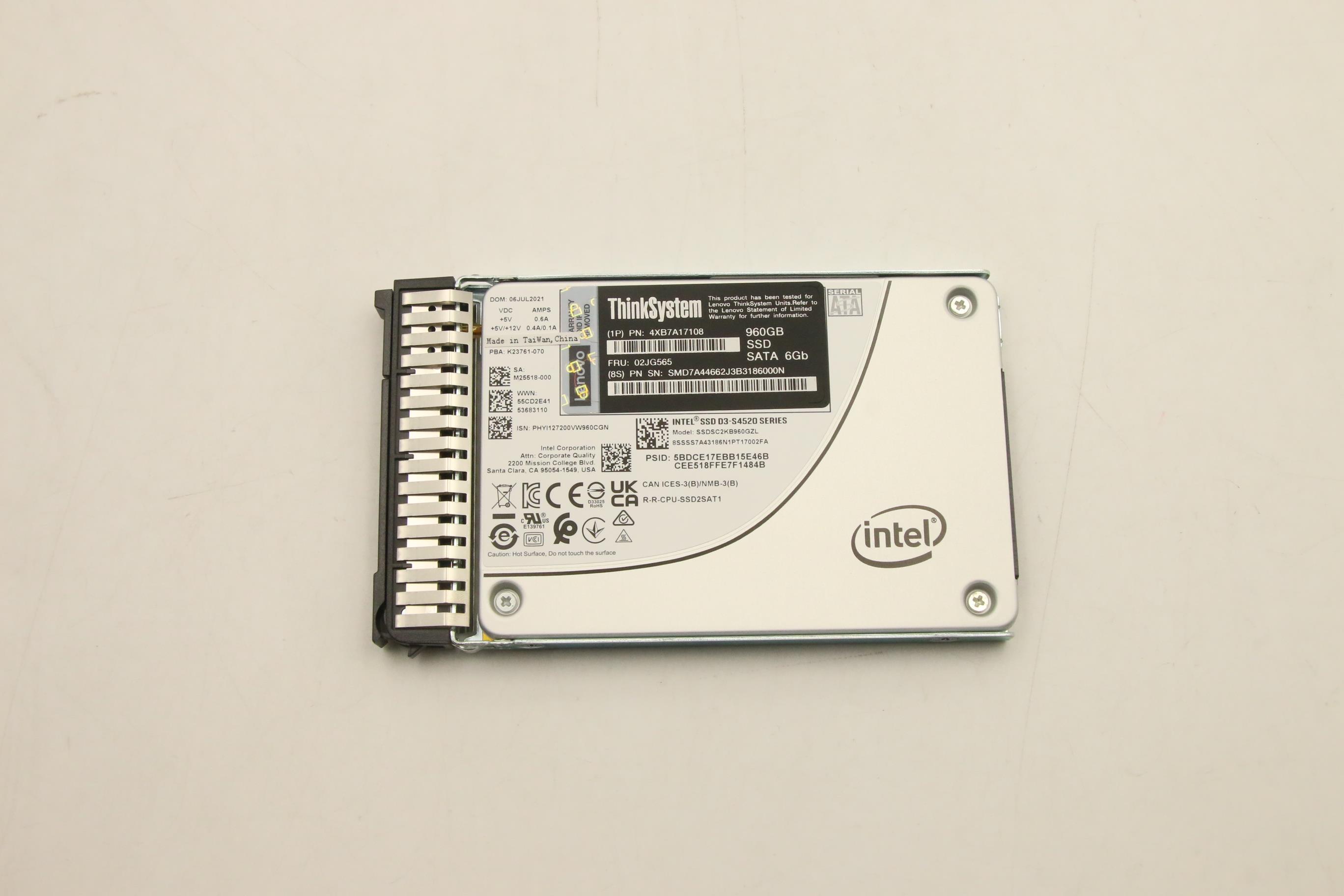 SSD накопитель Lenovo ThinkSystem 7mm S4520 960GB Read Intensive SATA 6Gb HS SSD (02JG565)