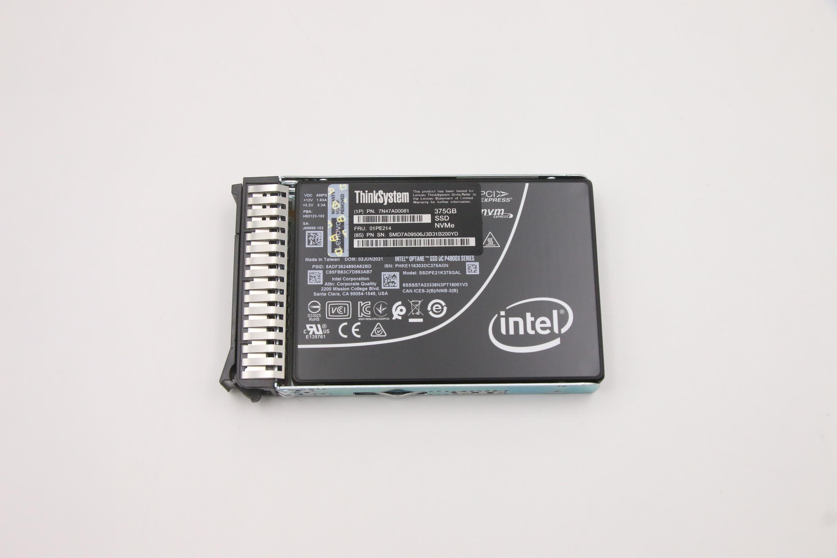 SSD накопитель Lenovo ThinkSystem 2.5" U.2 P4800X 375GB Write Intensive NVMe PCIe 3.0 x4 HS SSD (01PE214)
