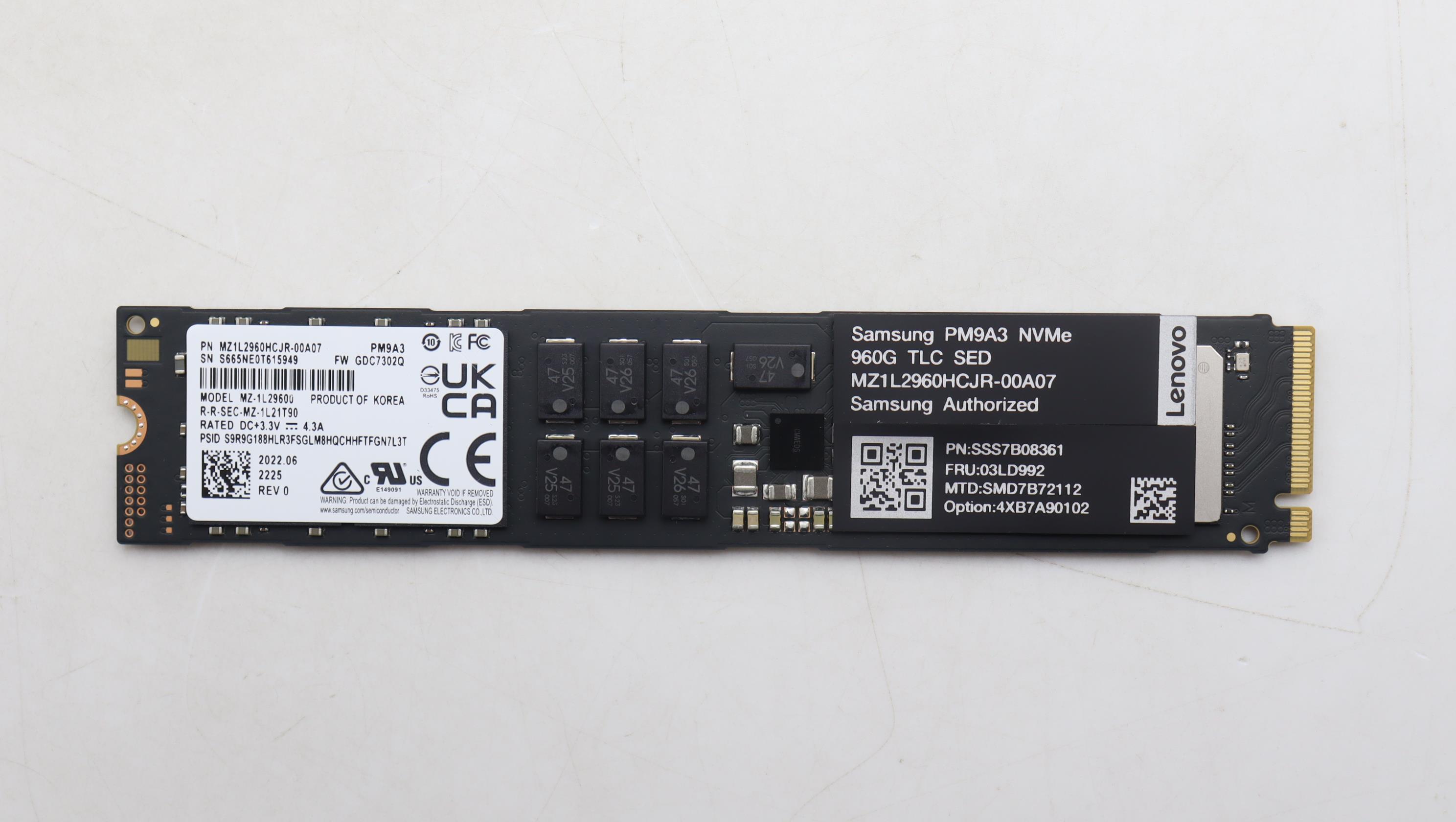 SSD накопитель Lenovo ThinkSystem M.2 PM9A3 960GB Read Intensive NVMe PCIe 4.0 x4 NHS SSD (03LD992)