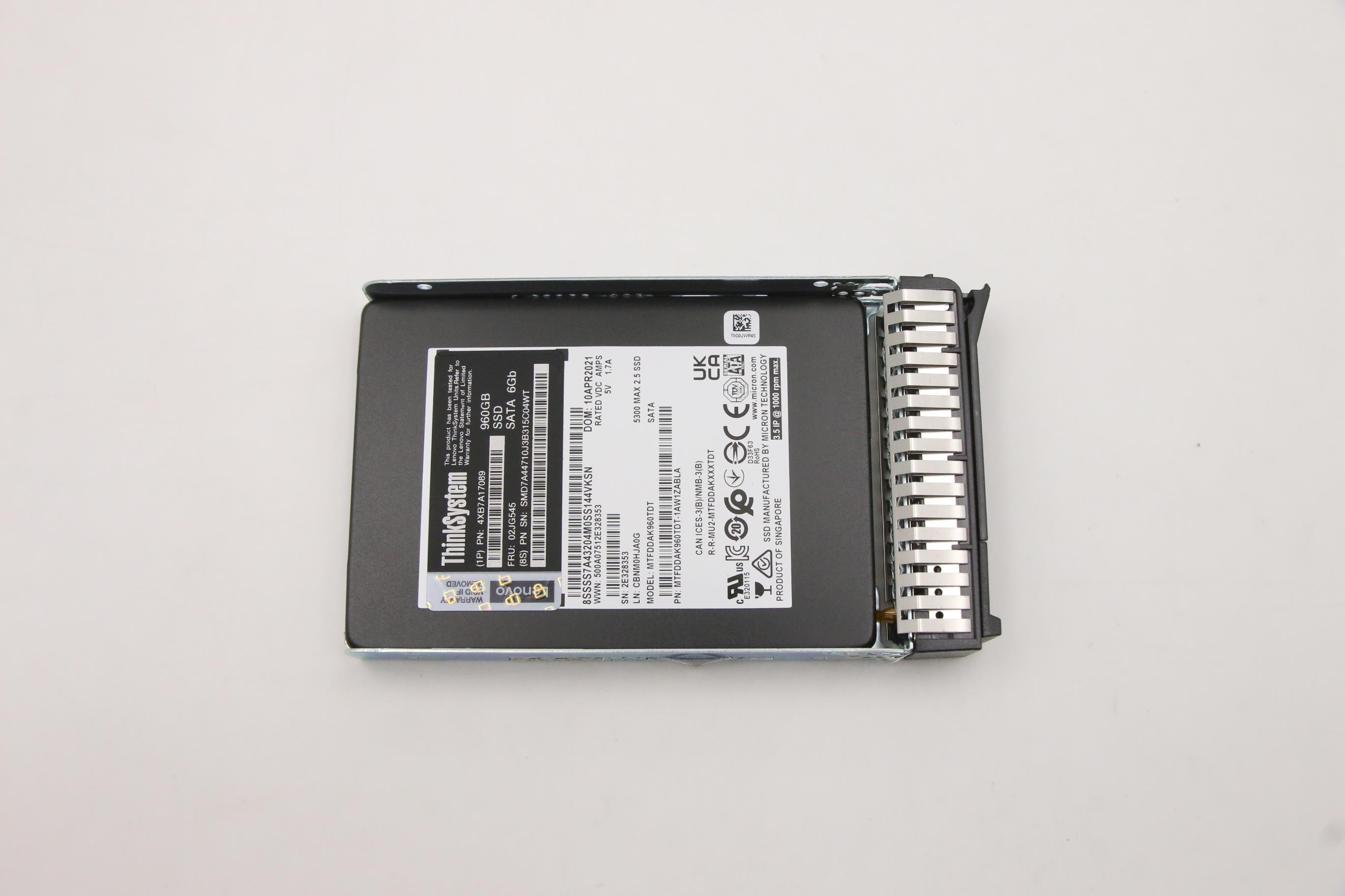 SSD накопитель Lenovo ThinkSystem 2.5" 5300 960GB Mainstream SATA 6Gb Hot Swap SSD (02JG545)
