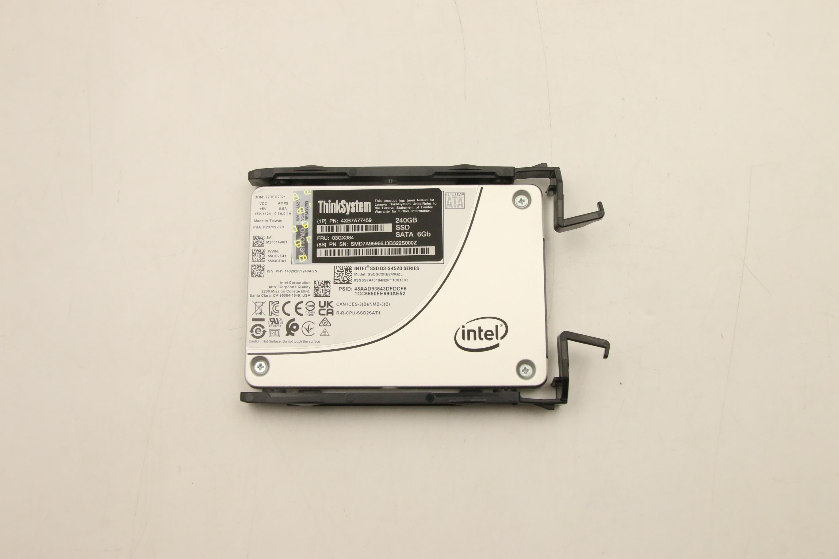 SSD накопитель SSD Assembly, INTEL, S4520, SATA-III, 2.5" 240GB, 6.0Gbps, NHS, self encrypting drive with tray (03GX384)