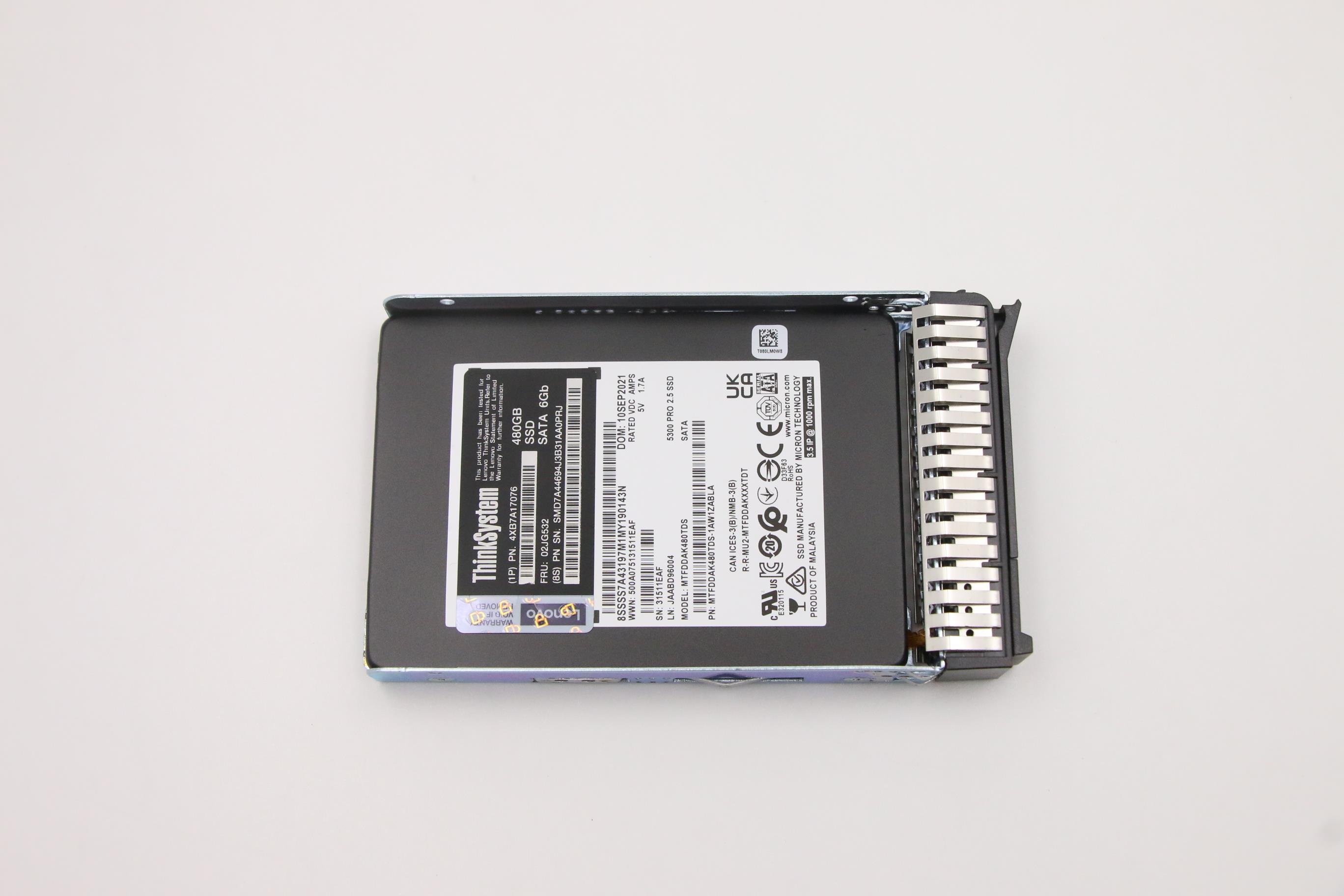 SSD накопитель Lenovo ThinkSystem 2.5" 5300 480GB Entry SATA 6Gb Hot Swap SSD (02JG532)
