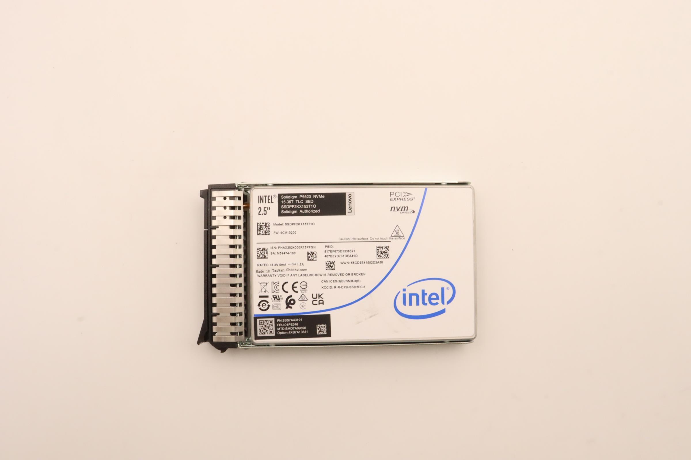 SSD накопитель Lenovo ThinkSystem 2.5” U.2 P5520 15.36TB Read Intensive NVMe PCIe 4.0 x4 HS SSD SED (01PE348)