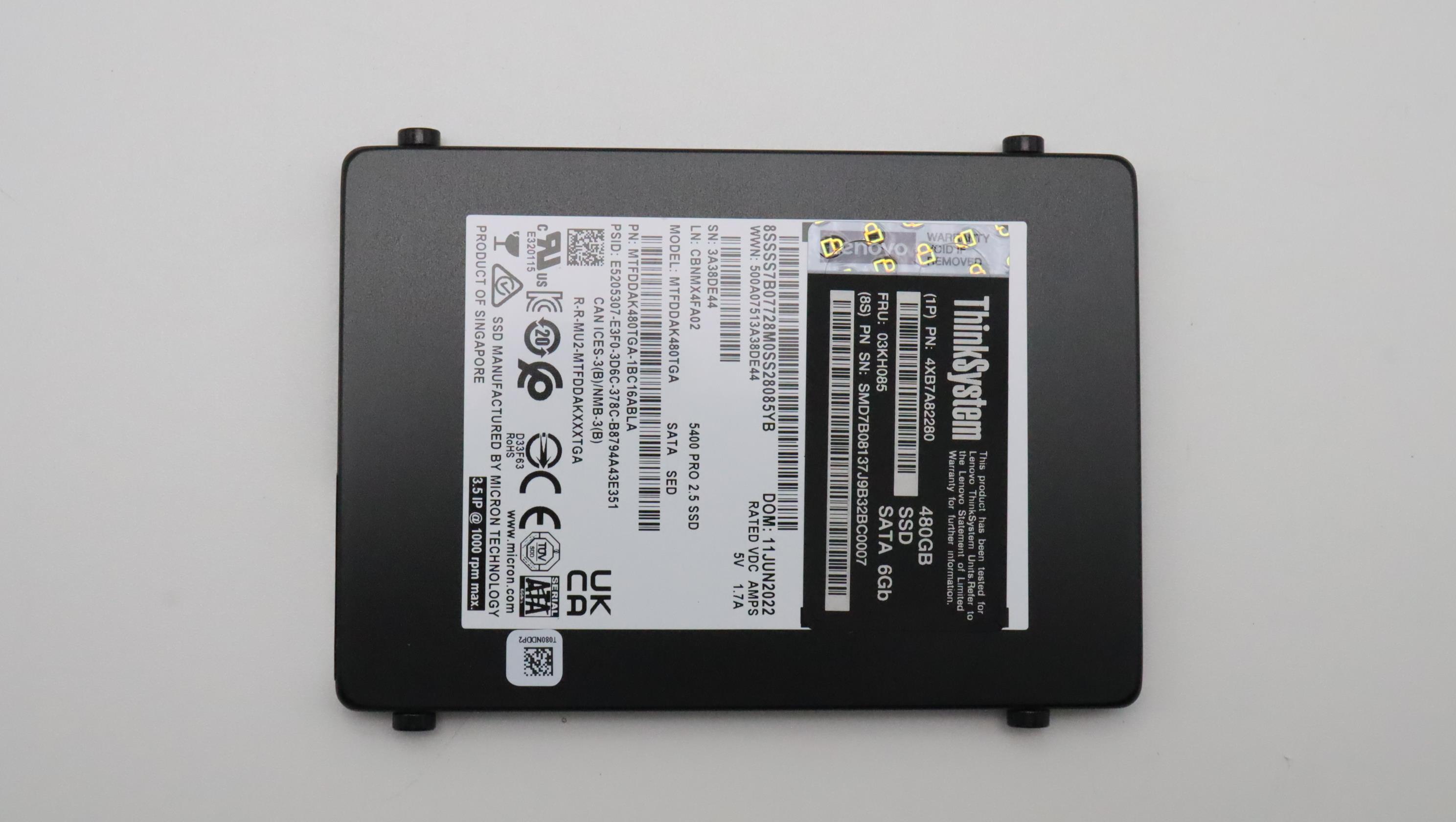 SSD накопитель Lenovo ThinkSystem 2.5" 7mm 5400 PRO 480GB Read Intensive SATA 6Gb Trayless SSD (03KH085)