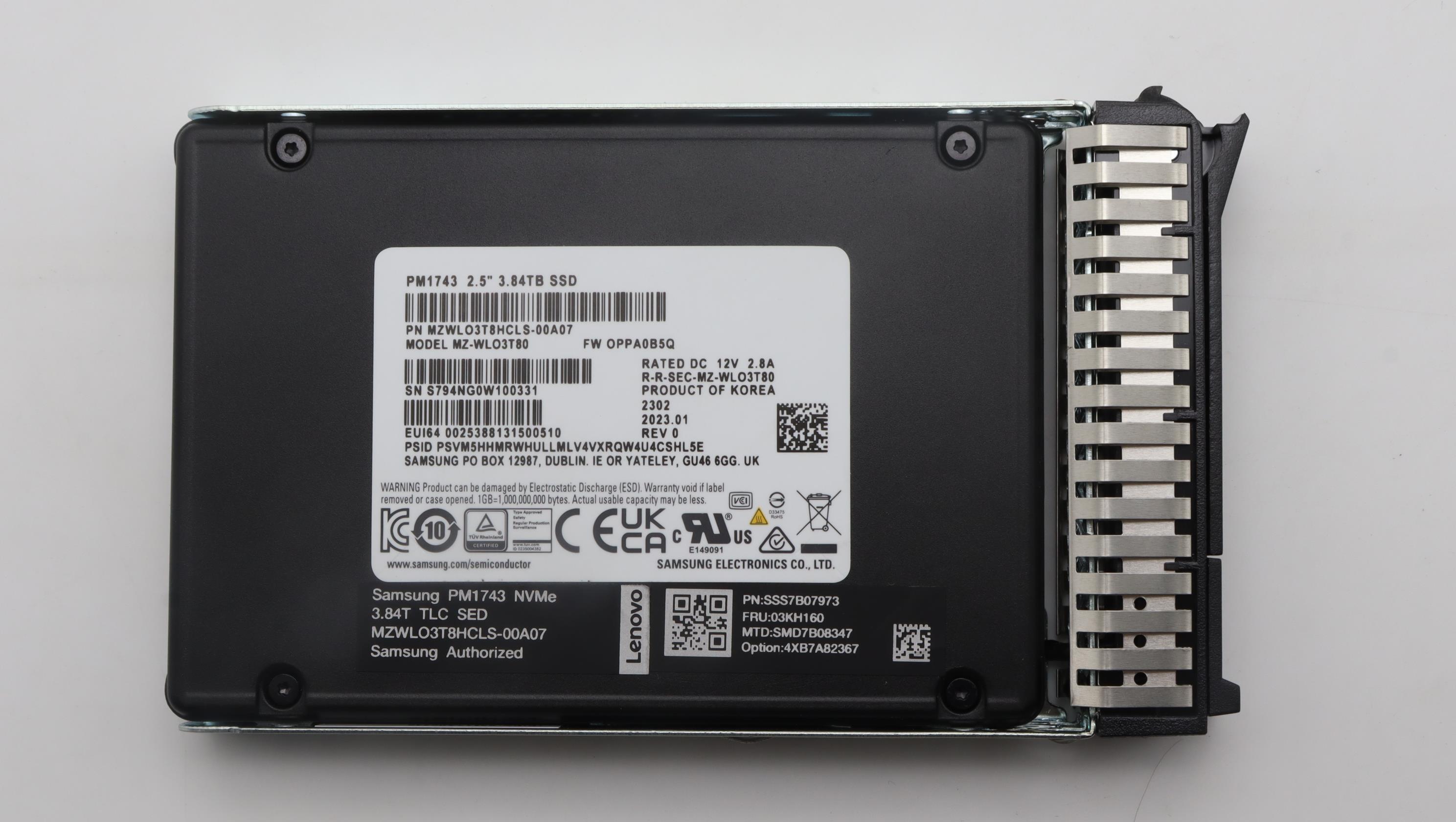 SSD накопитель Lenovo ThinkSystem 2.5" U.3 PM1743 3.84TB Read Intensive NVMe PCIe 5.0 x4 HS SSD SED (03KH160)