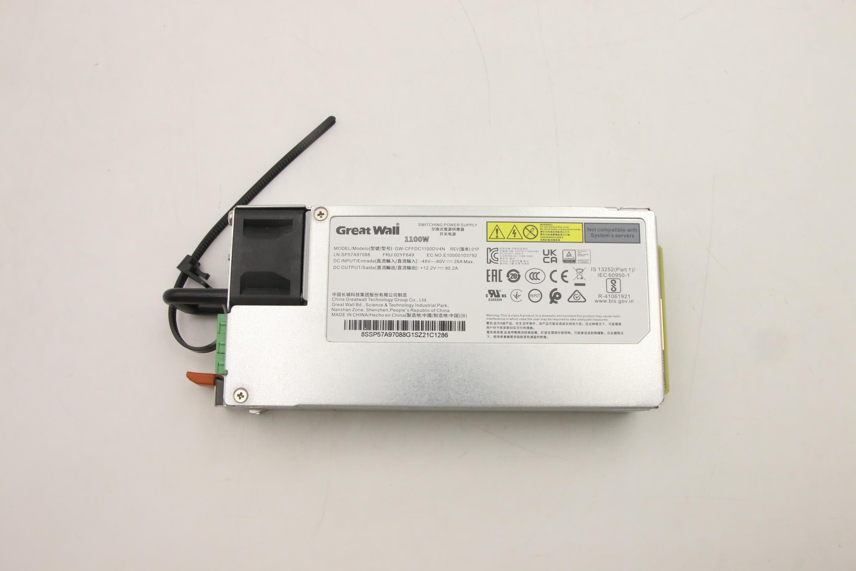 Блок питания Lenovo Power Supply GreatWall 1100W -48Vdc DC Hot Swap (02YF649)
