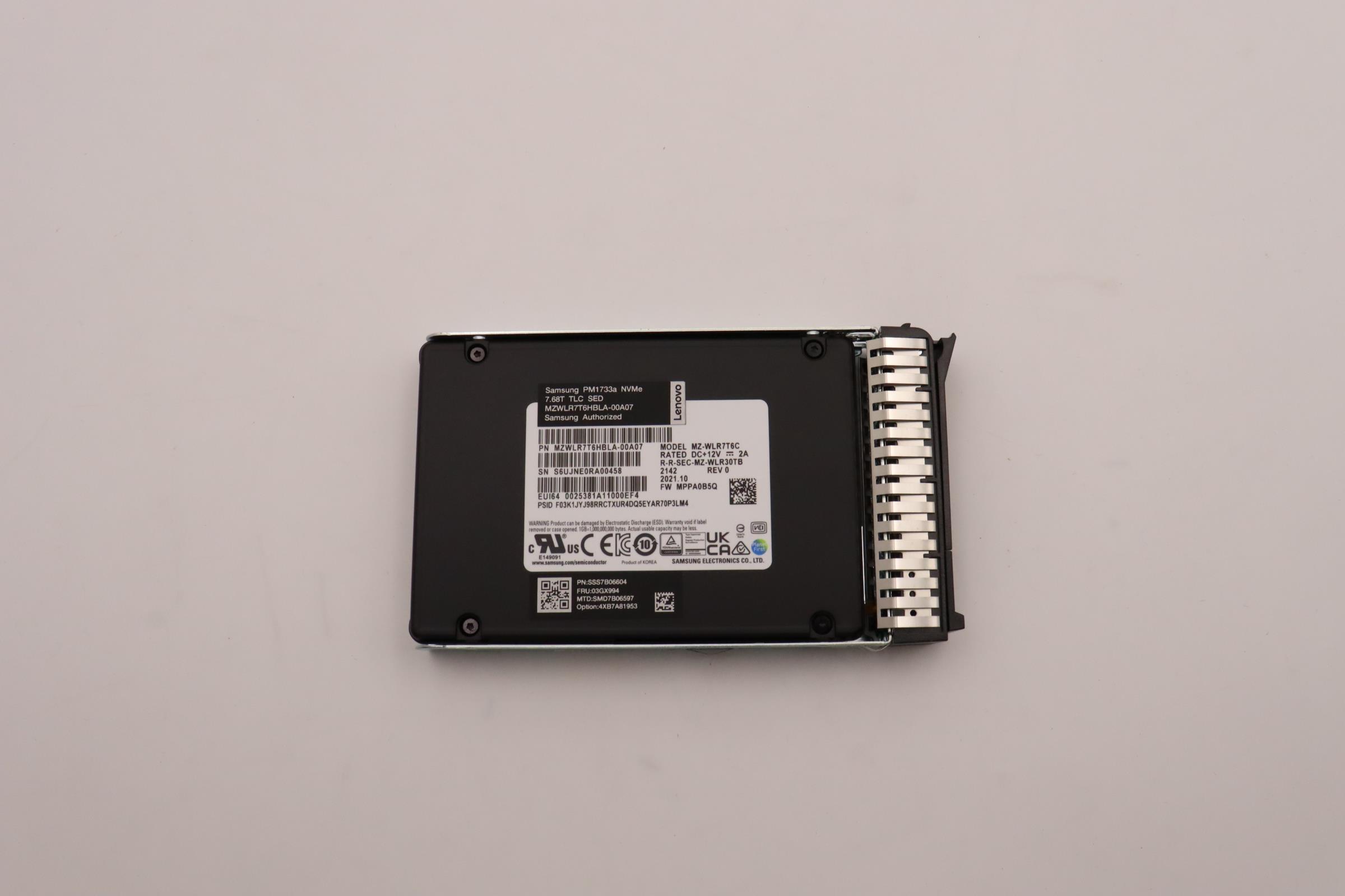 SSD накопитель Lenovo ThinkSystem 2.5" U.3 PM1733a 7.68TB Read Intensive NVMe PCIe 4.0 x4 HS SSD SED (03GX994)
