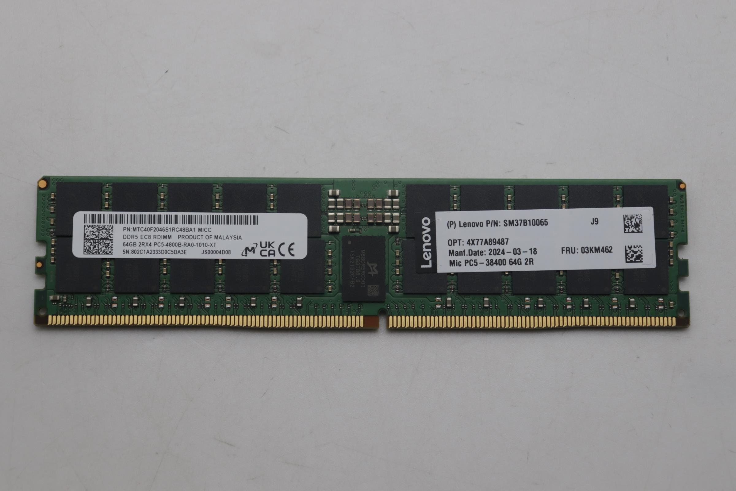 Оперативная память Micron 64G MTC40F2046S1RC48BA1 2RX4 DDR5-4800 16Gbit RDIMM Y32A (03KM462)